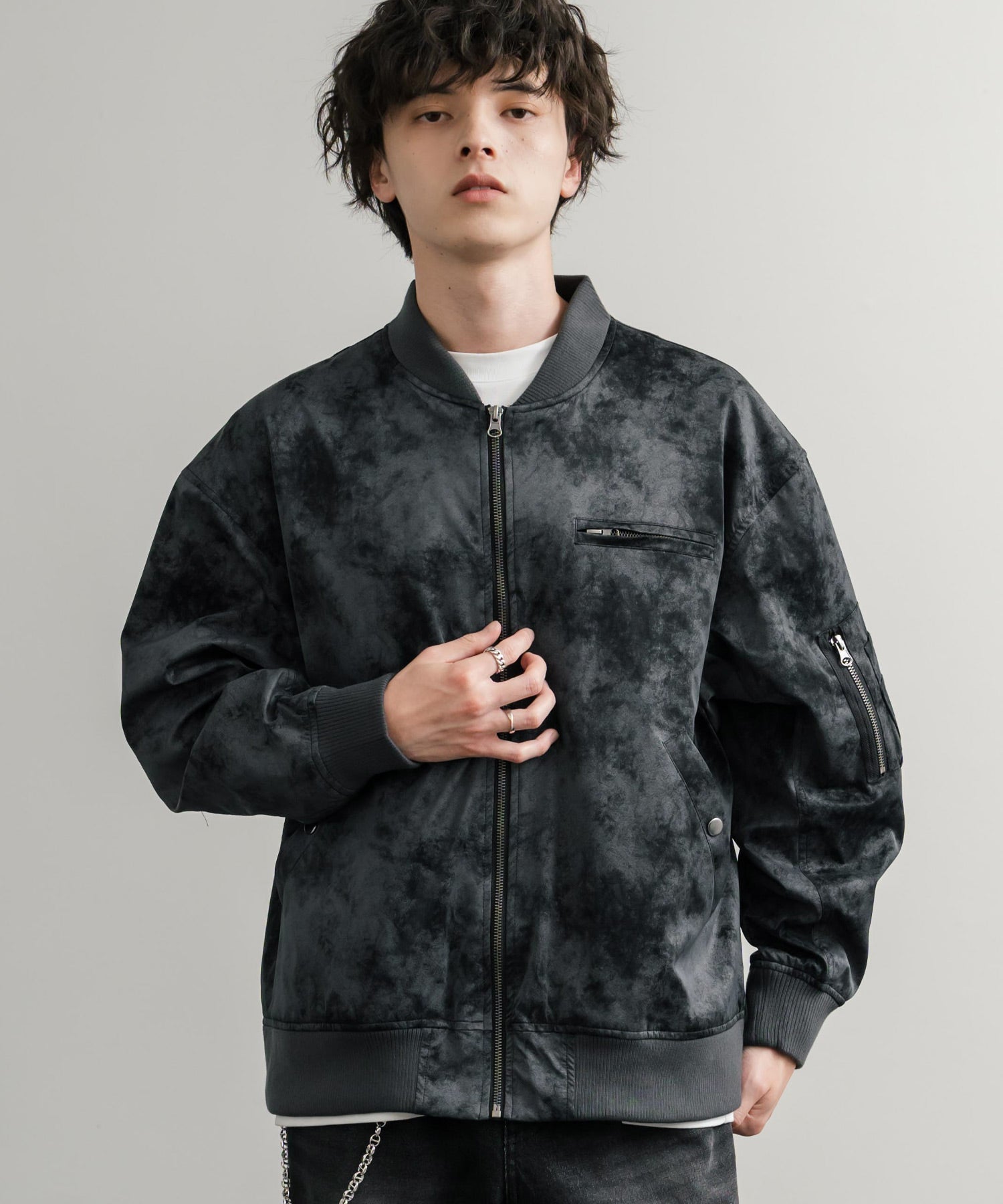ロッキーモンロー Rocky Monroe ブルゾン フライトジャケット MA-1 メンズ レディース ライダース アウター ミリタリー 合成皮革 PU オーバーサイズ ヴィンテージ 古着 14685 （ブラック） ブラック