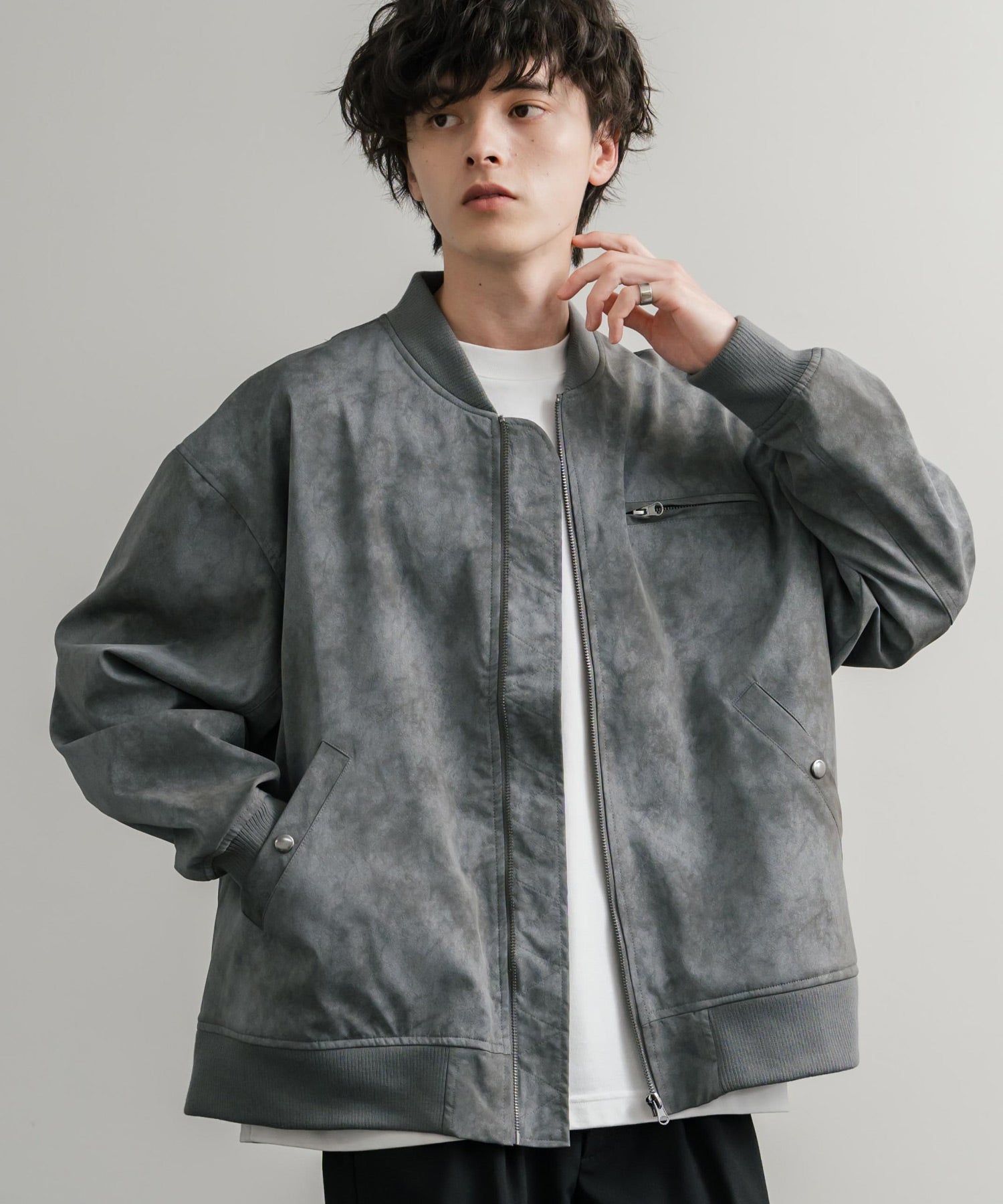 ロッキーモンロー Rocky Monroe ブルゾン フライトジャケット MA-1 メンズ レディース ライダース アウター ミリタリー 合成皮革 PU オーバーサイズ ヴィンテージ 古着 14685 （ブラック） ブラック