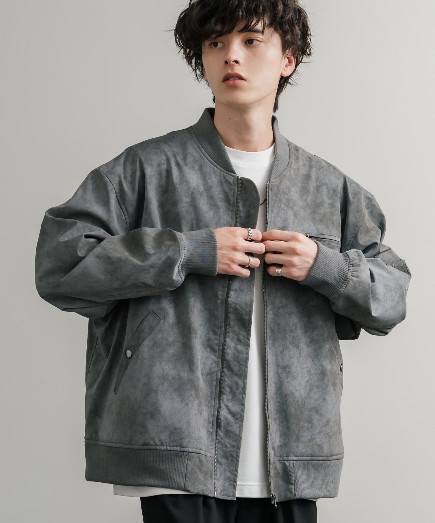 ロッキーモンロー Rocky Monroe ブルゾン フライトジャケット MA-1 メンズ レディース ライダース アウター ミリタリー 合成皮革 PU オーバーサイズ ヴィンテージ 古着 14685 （ブラック） ブラック