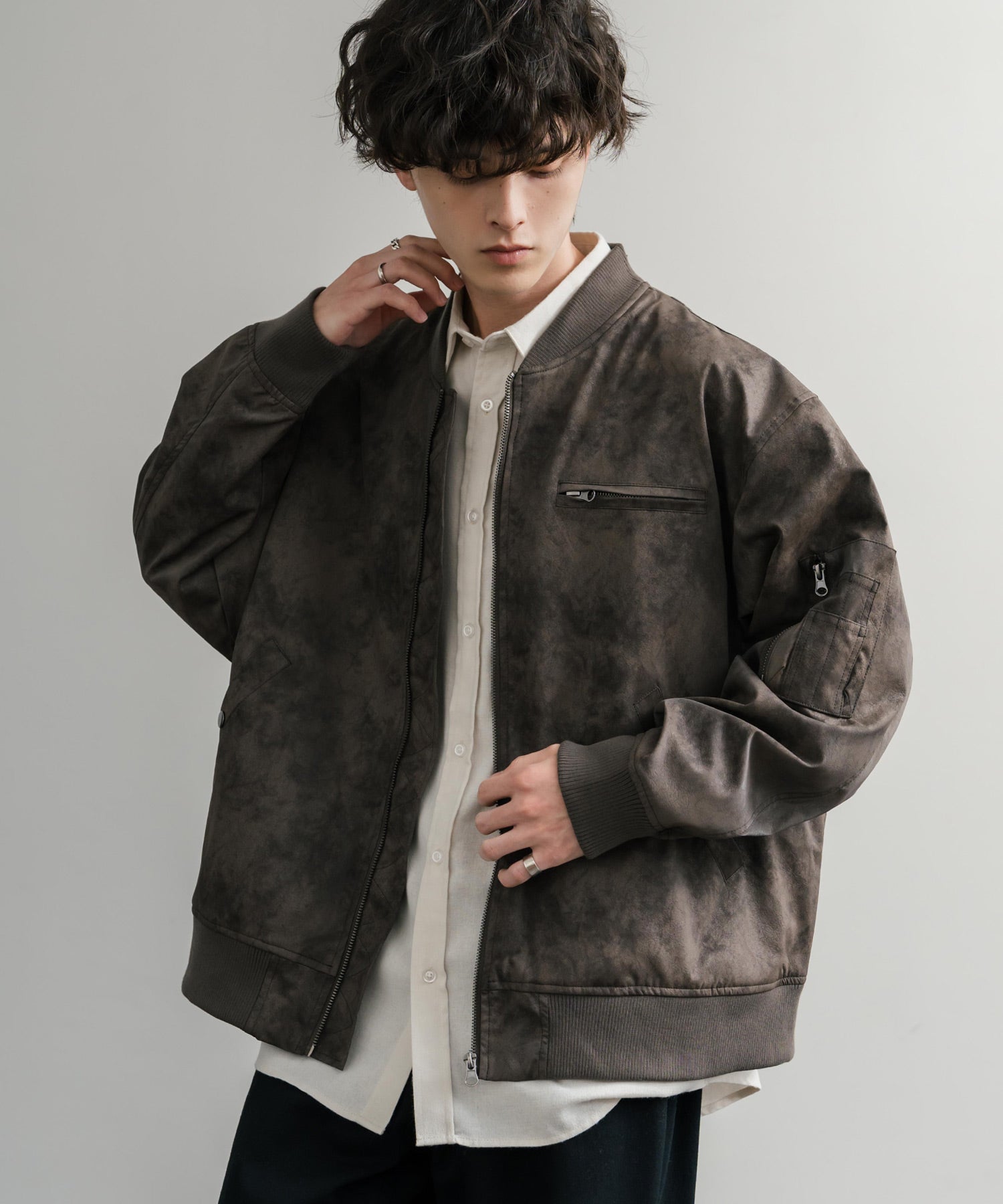 ロッキーモンロー Rocky Monroe ブルゾン フライトジャケット MA-1 メンズ レディース ライダース アウター ミリタリー 合成皮革 PU オーバーサイズ ヴィンテージ 古着 14685 （ブラウン） ブラウン