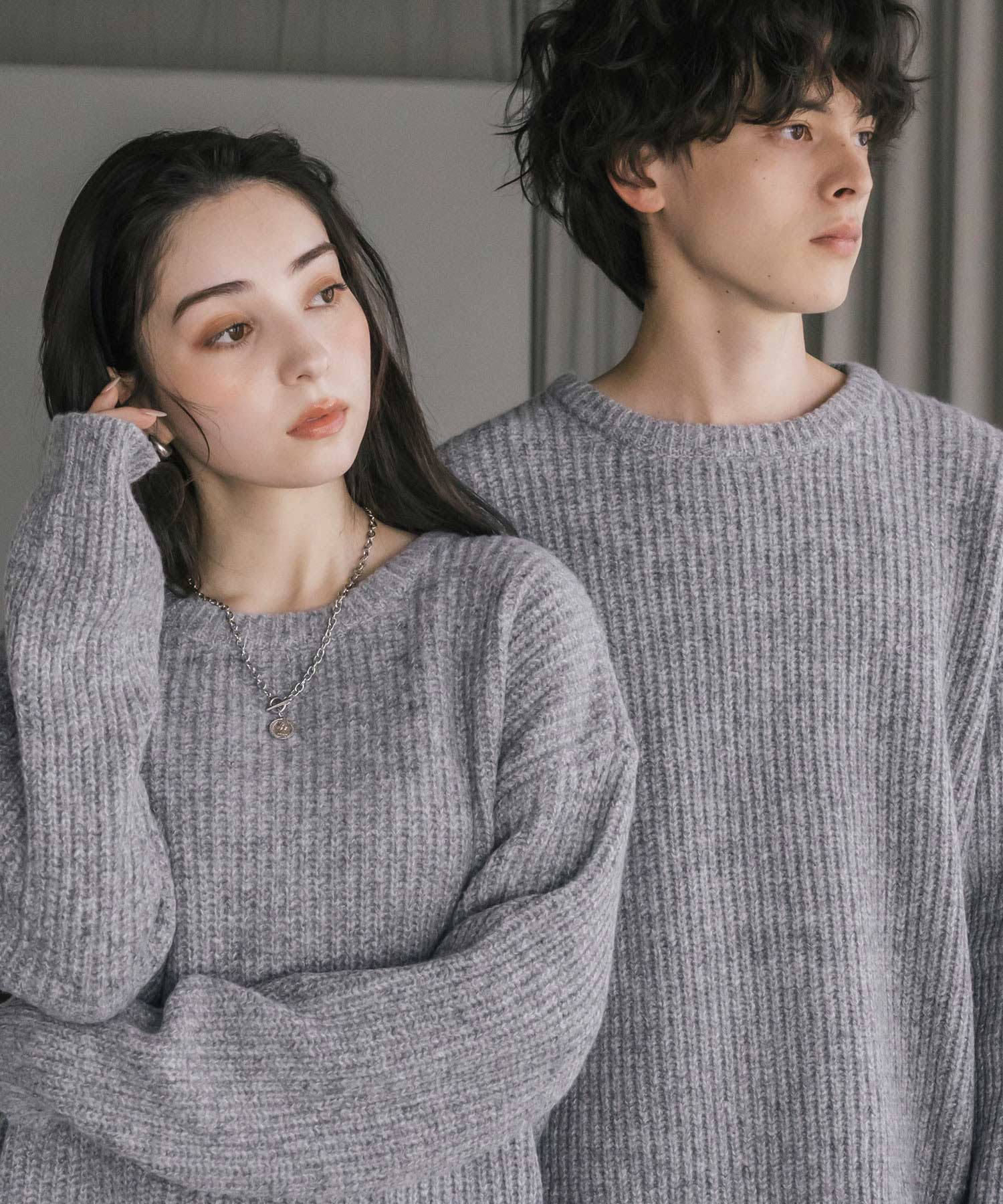 ロッキーモンロー Rocky Monroe ニット セーター 無地 長袖 メンズ レディース 畦編み ミドルゲージ オーバーサイズ 柔らかい  クルーネック 暖かい ウォッシャブル 14552 （M.グレー） M.グレー