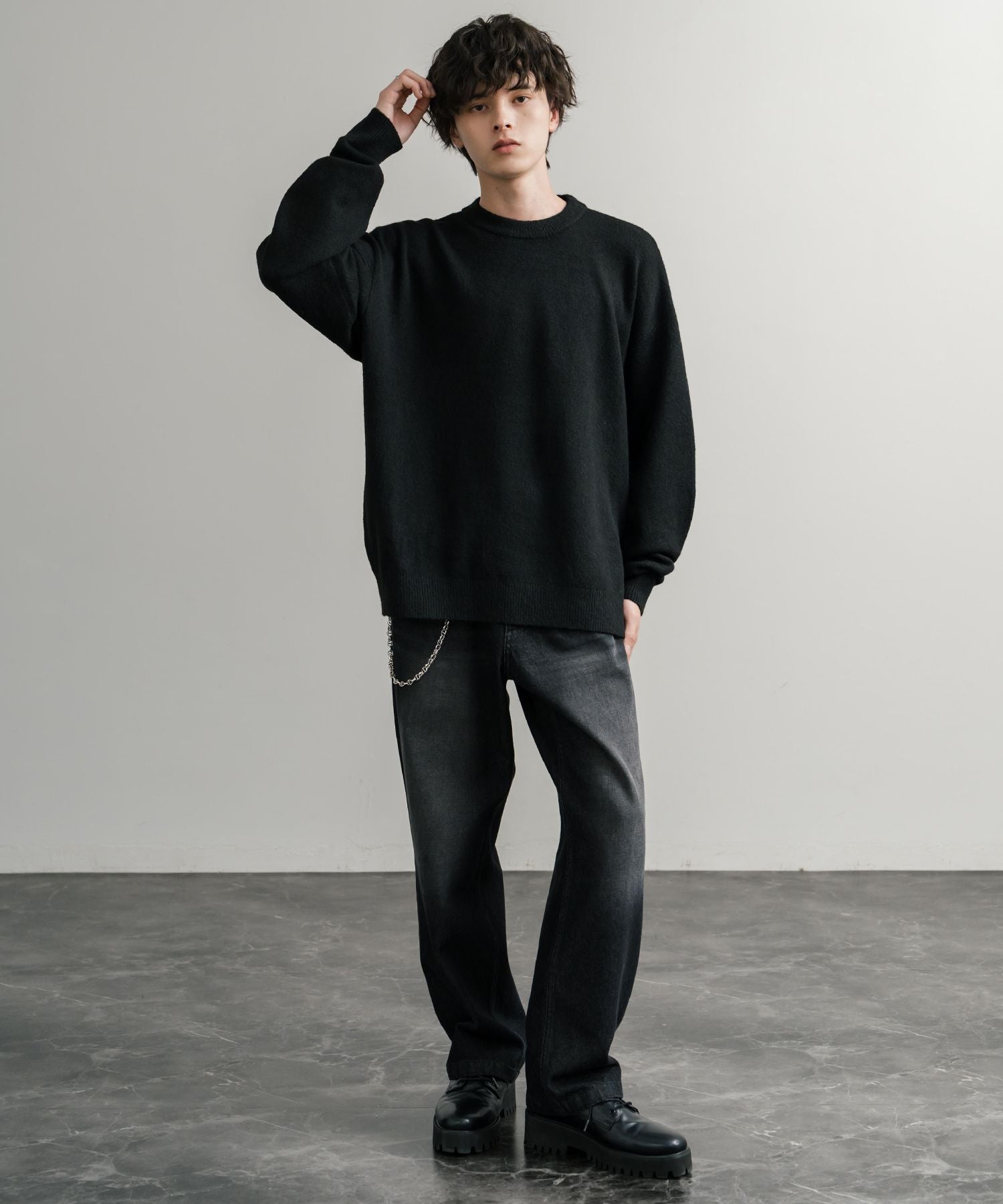 ロッキーモンロー Rocky Monroe ニット セーター 無地 メンズ レディース 長袖 天竺編み ウール混 メランジ オーバーサイズ リラックス クルーネック プルオーバー 暖かい 14714 （マスタード） マスタード