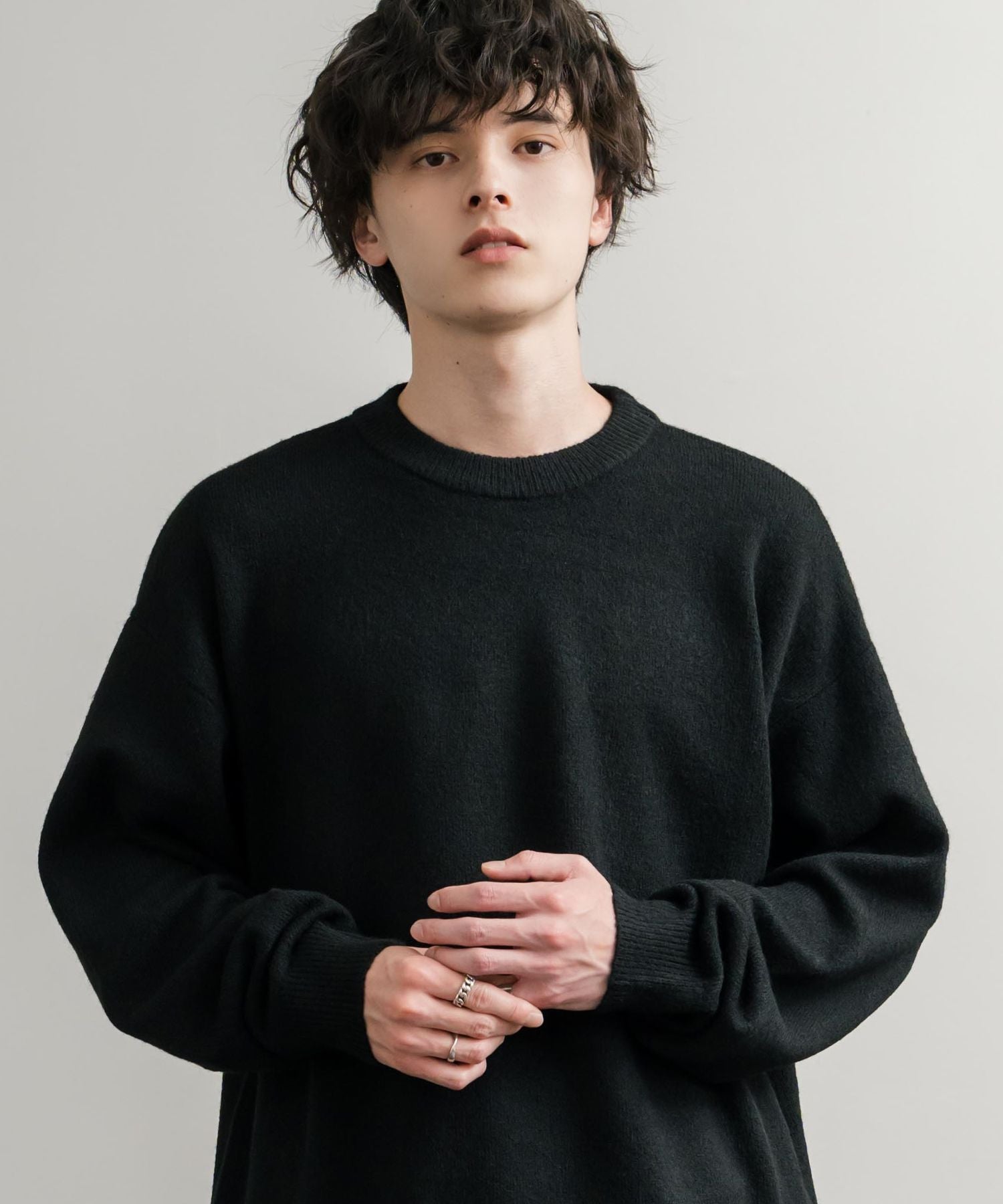 ロッキーモンロー Rocky Monroe ニット セーター 無地 メンズ レディース 長袖 天竺編み ウール混 メランジ オーバーサイズ リラックス クルーネック プルオーバー 暖かい 14714 （マスタード） マスタード