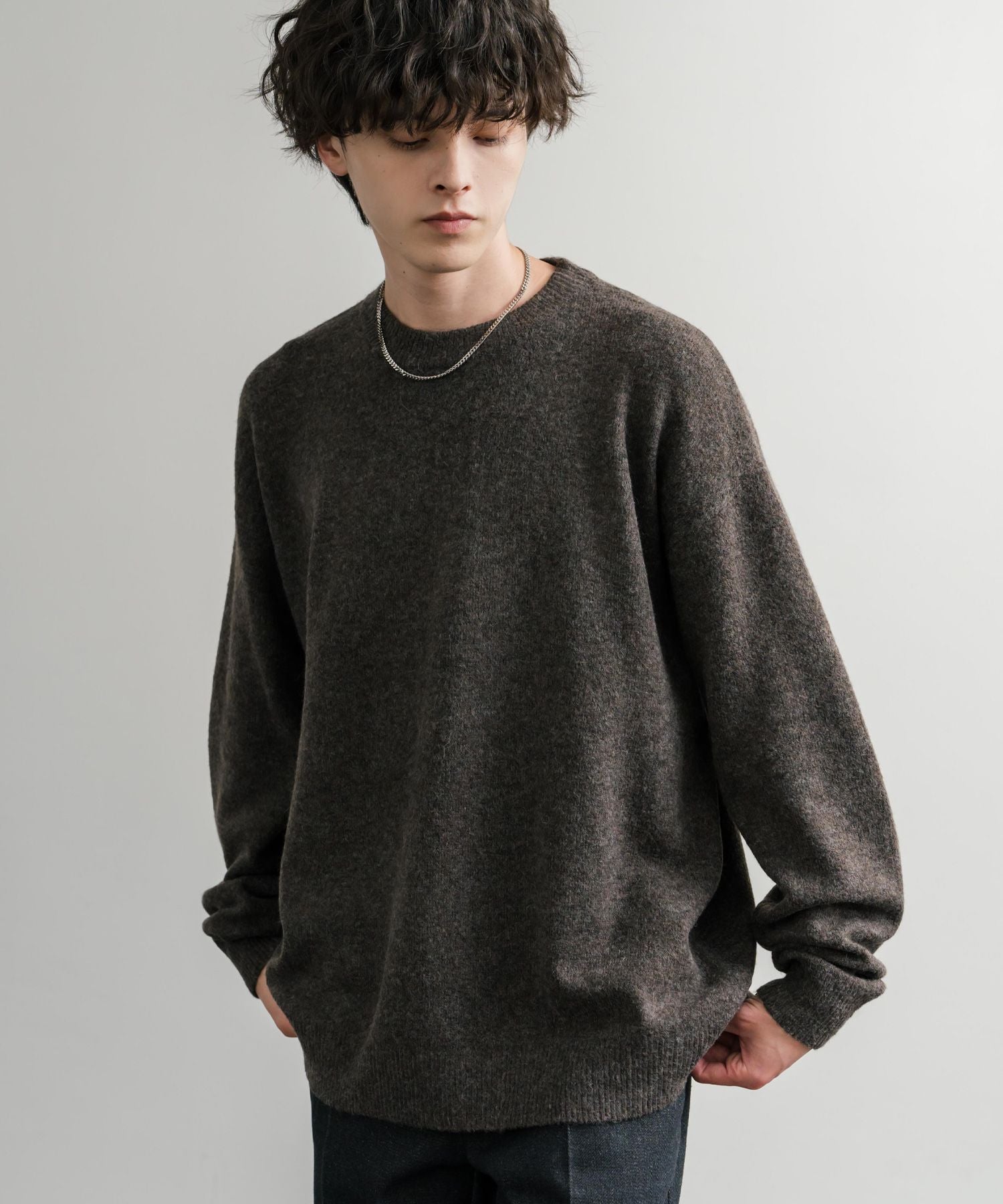 ロッキーモンロー Rocky Monroe ニット セーター 無地 メンズ レディース 長袖 天竺編み ウール混 メランジ オーバーサイズ リラックス クルーネック プルオーバー 暖かい 14714 （マスタード） マスタード
