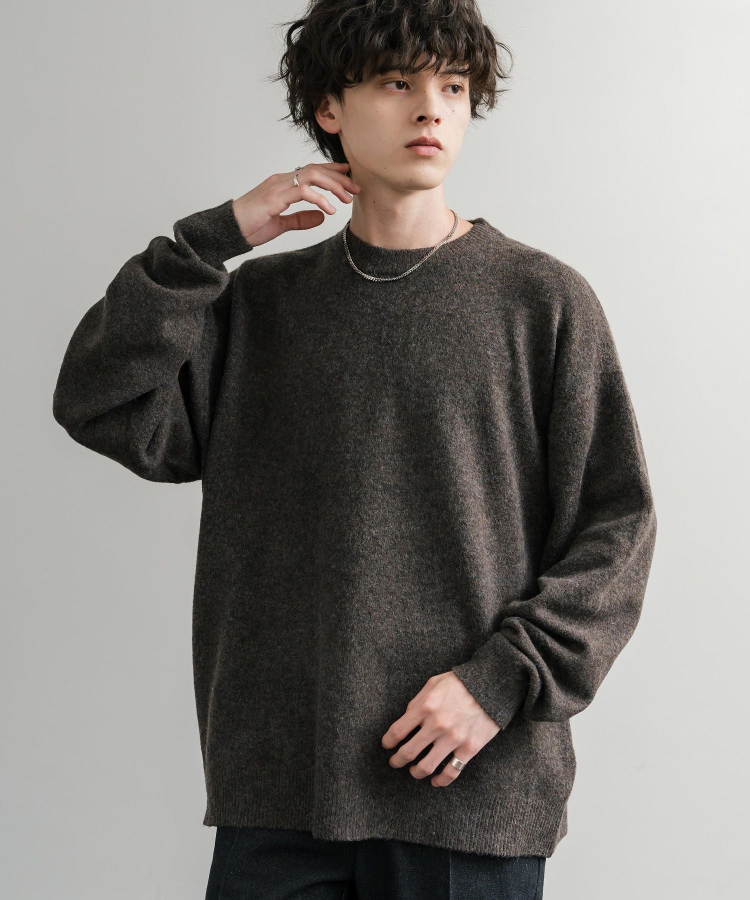 ロッキーモンロー Rocky Monroe ニット セーター 無地 メンズ レディース 長袖 天竺編み ウール混 メランジ オーバーサイズ リラックス クルーネック プルオーバー 暖かい 14714 （マスタード） マスタード