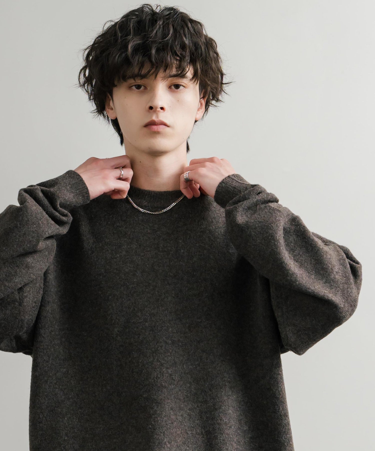 ロッキーモンロー Rocky Monroe ニット セーター 無地 メンズ レディース 長袖 天竺編み ウール混 メランジ オーバーサイズ リラックス クルーネック プルオーバー 暖かい 14714 （マスタード） マスタード