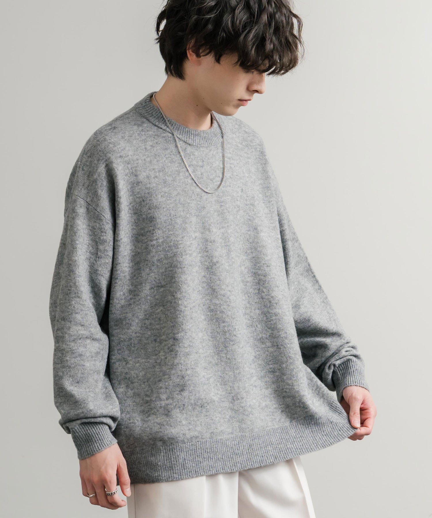 ロッキーモンロー Rocky Monroe ニット セーター 無地 メンズ レディース 長袖 天竺編み ウール混 メランジ オーバーサイズ リラックス クルーネック プルオーバー 暖かい 14714 （マスタード） マスタード