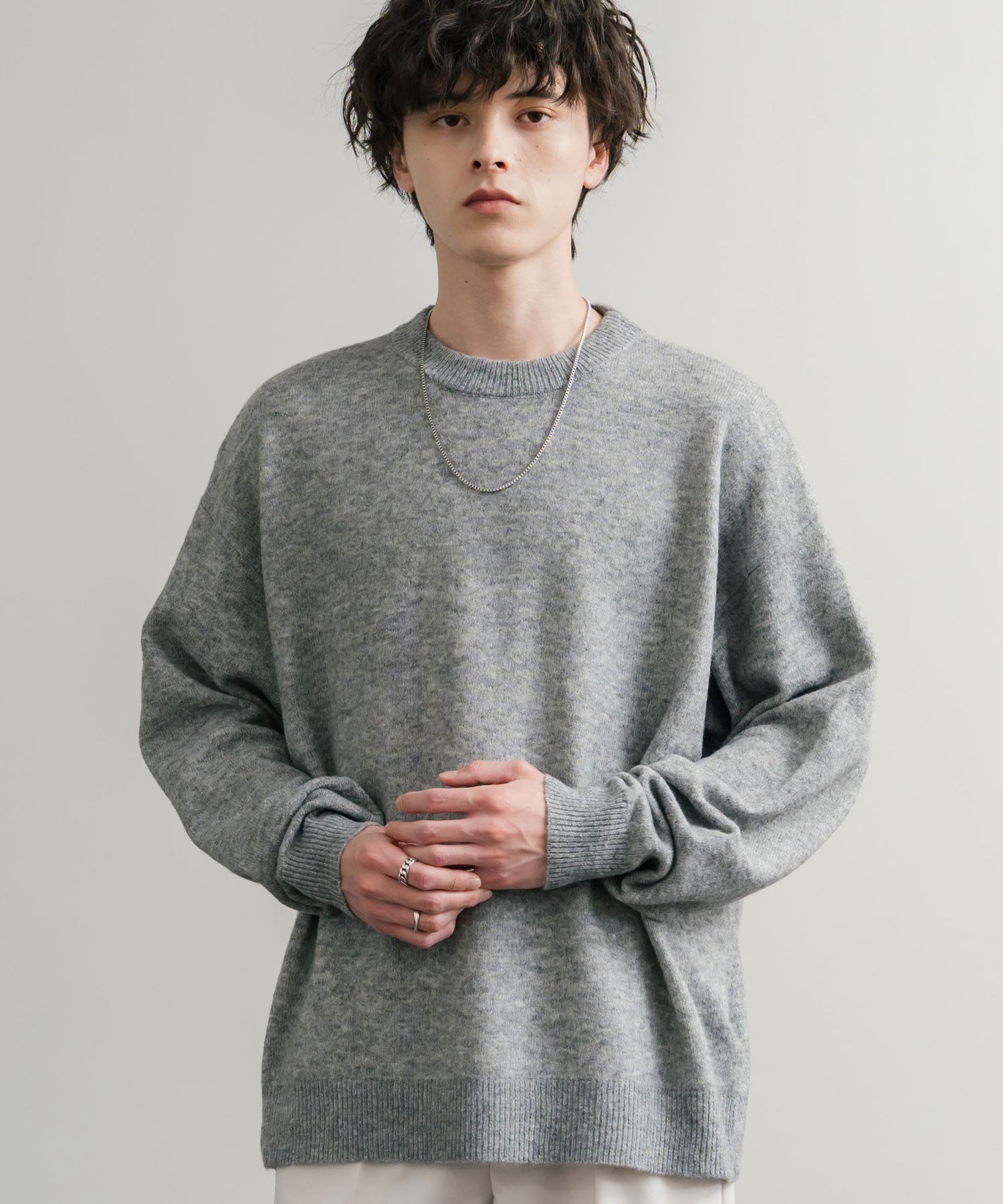 ロッキーモンロー Rocky Monroe ニット セーター 無地 メンズ レディース 長袖 天竺編み ウール混 メランジ オーバーサイズ リラックス クルーネック プルオーバー 暖かい 14714 （マスタード） マスタード