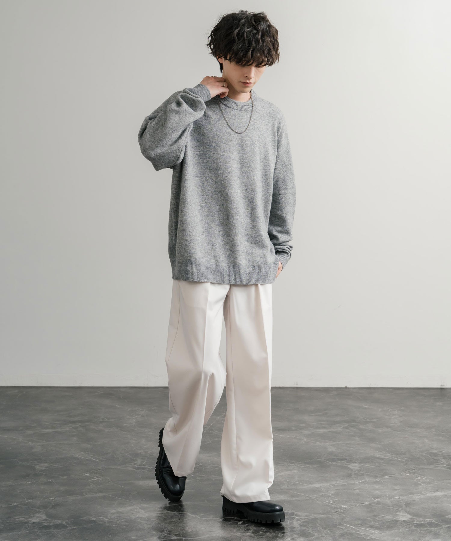ロッキーモンロー Rocky Monroe ニット セーター 無地 メンズ レディース 長袖 天竺編み ウール混 メランジ オーバーサイズ リラックス クルーネック プルオーバー 暖かい 14714 （マスタード） マスタード