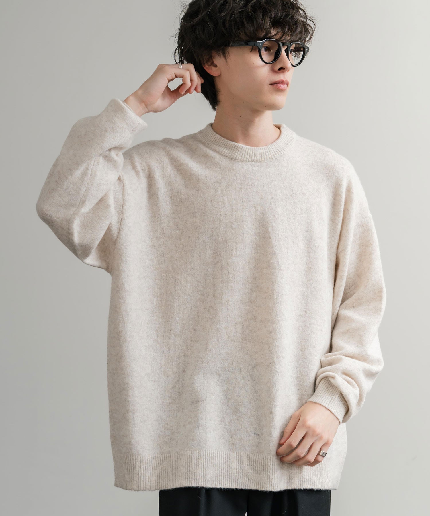ロッキーモンロー Rocky Monroe ニット セーター 無地 メンズ レディース 長袖 天竺編み ウール混 メランジ オーバーサイズ リラックス クルーネック プルオーバー 暖かい 14714 （マスタード） マスタード