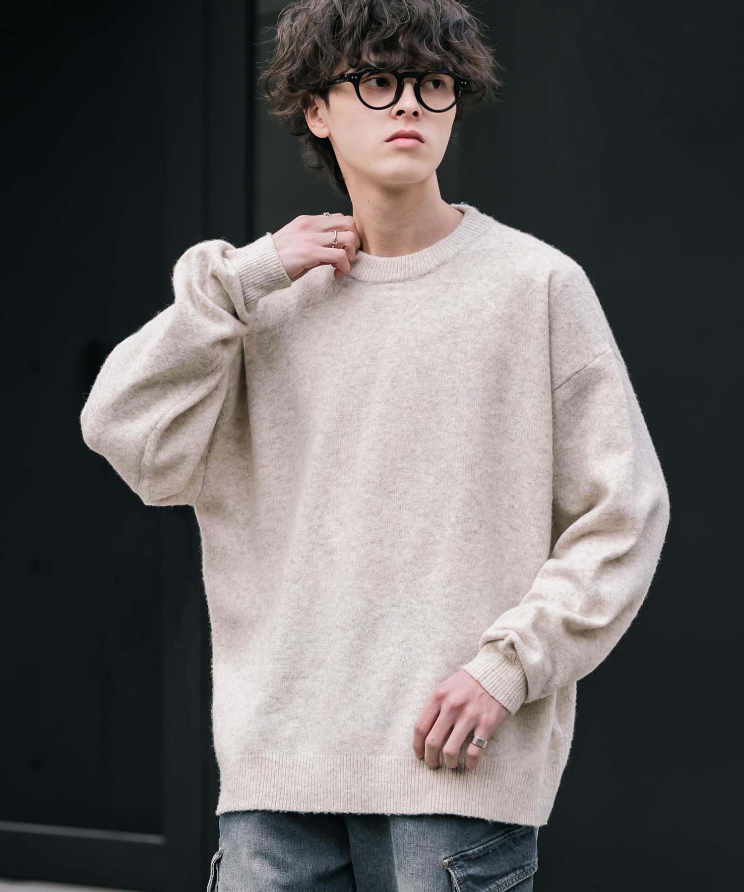 ロッキーモンロー Rocky Monroe ニット セーター 無地 メンズ レディース 長袖 天竺編み ウール混 メランジ オーバーサイズ リラックス クルーネック プルオーバー 暖かい 14714 （オフ） オフ