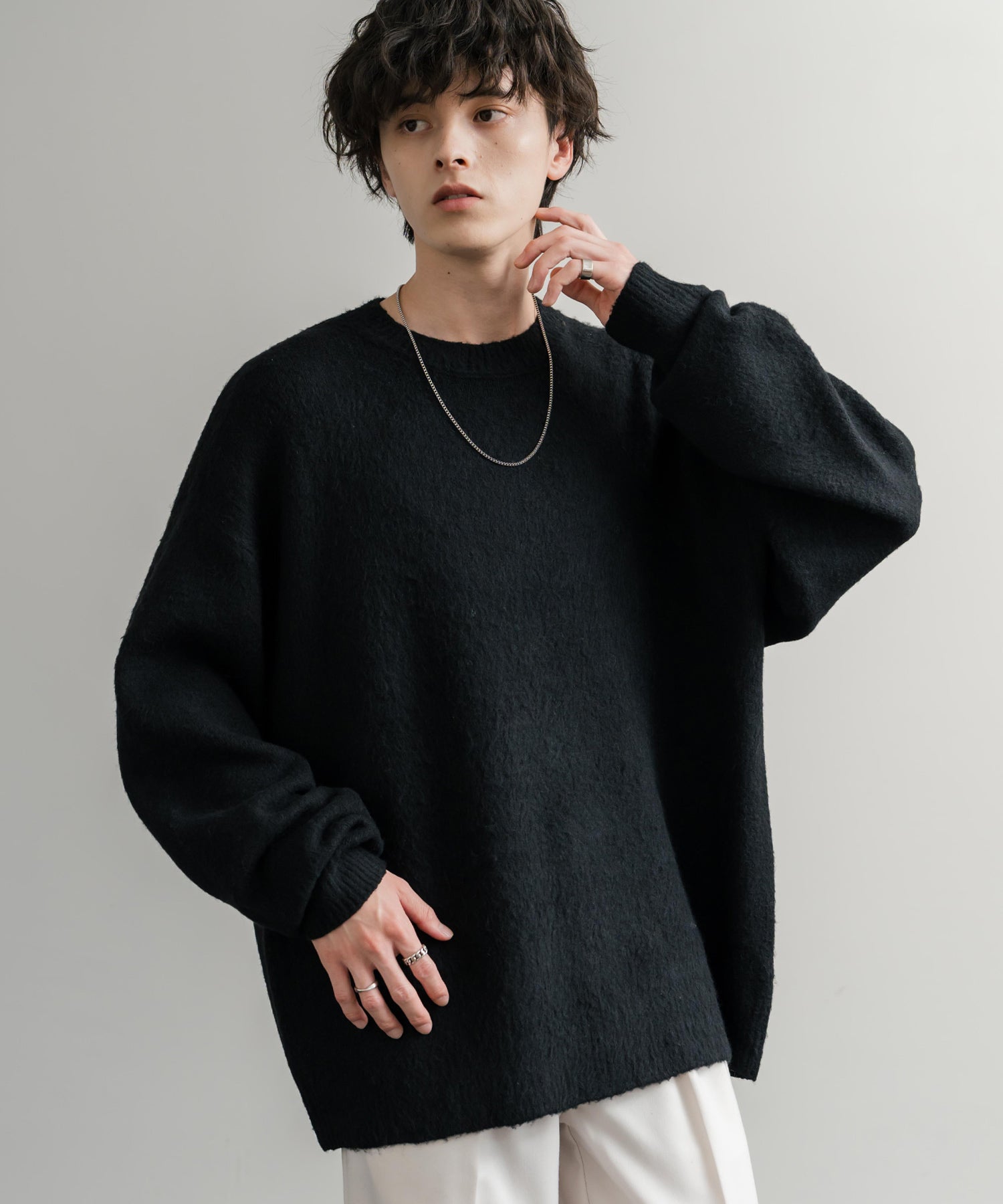 ロッキーモンロー Rocky Monroe シャギーニット セーター 無地 メンズ レディース モヘアタッチ オーバーサイズ ルーズ リラックス ゆったり クルーネック シンプル 暖かい 秋冬 14549 （ブルー） ブルー