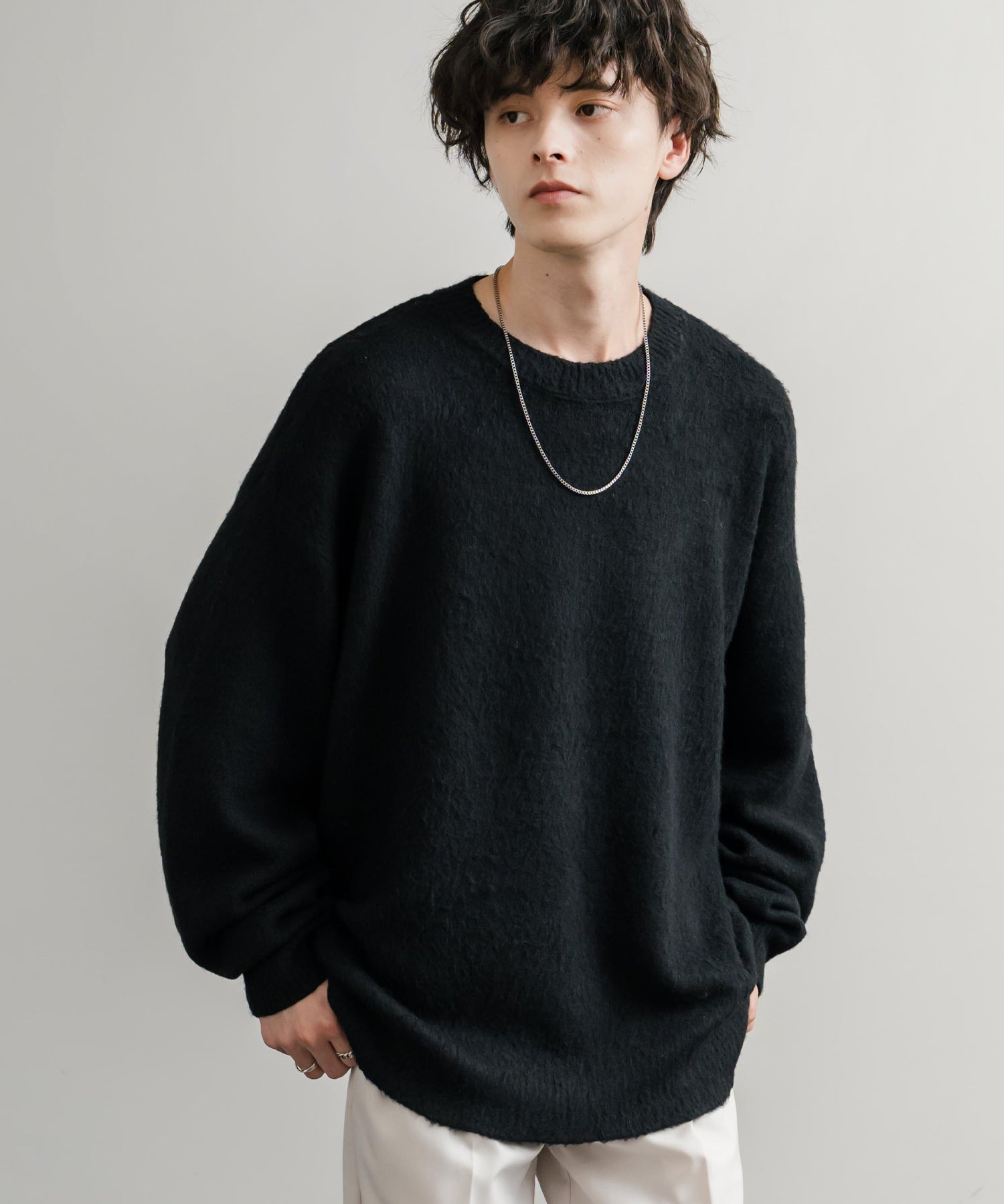 ロッキーモンロー Rocky Monroe シャギーニット セーター 無地 メンズ レディース モヘアタッチ オーバーサイズ ルーズ リラックス ゆったり クルーネック シンプル 暖かい 秋冬 14549 （ブルー） ブルー