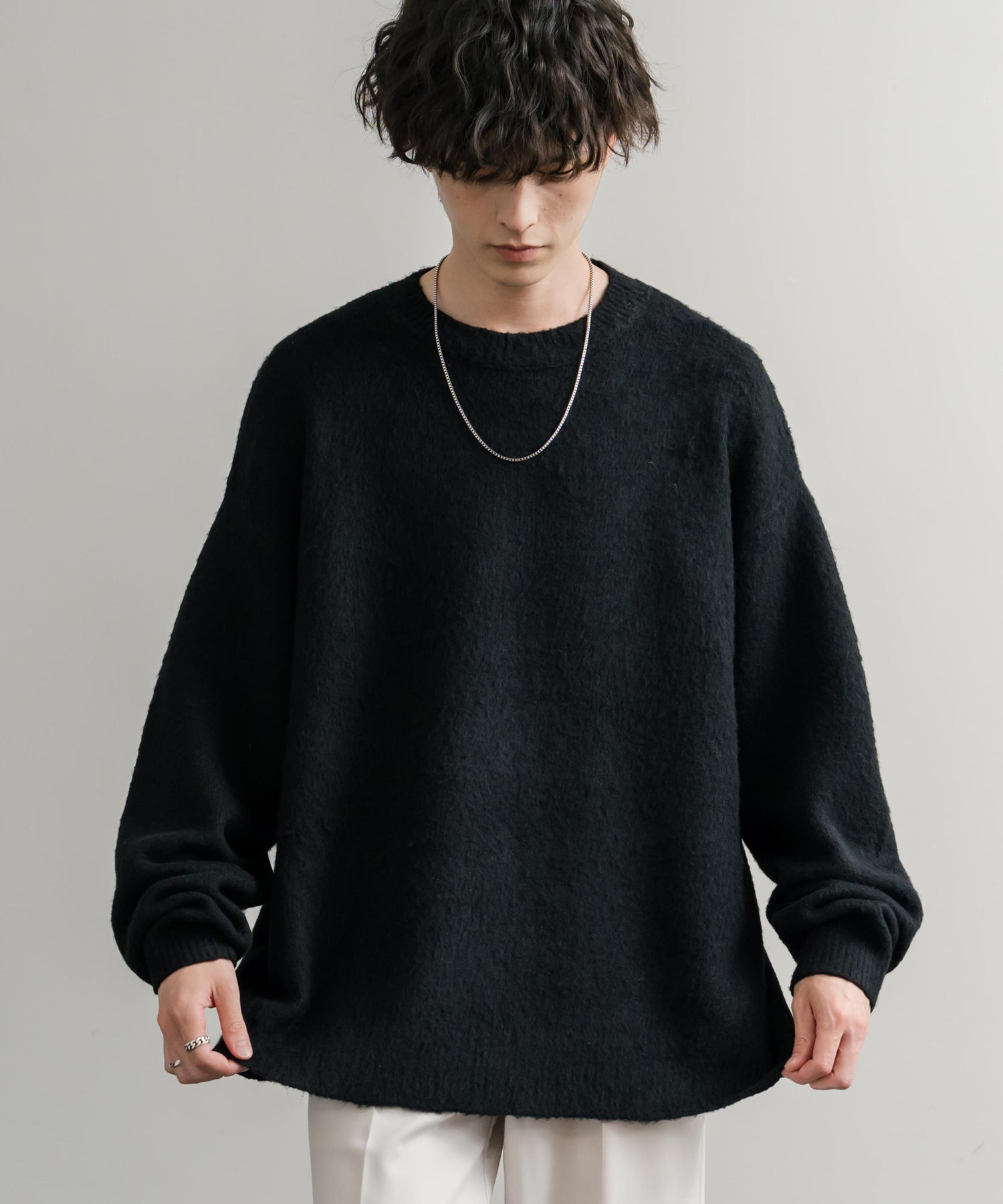 ロッキーモンロー Rocky Monroe シャギーニット セーター 無地 メンズ レディース モヘアタッチ オーバーサイズ ルーズ リラックス ゆったり クルーネック シンプル 暖かい 秋冬 14549 （ブルー） ブルー