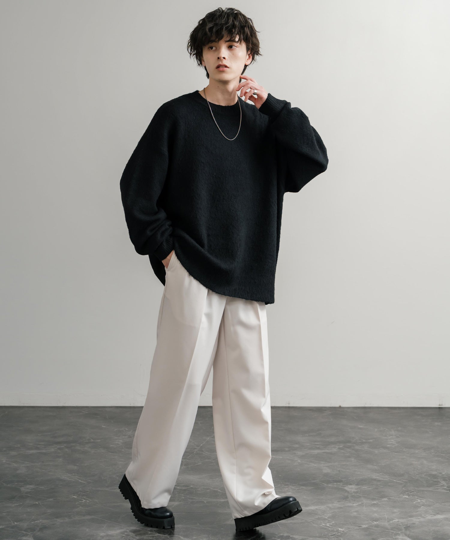 ロッキーモンロー Rocky Monroe シャギーニット セーター 無地 メンズ レディース モヘアタッチ オーバーサイズ ルーズ リラックス ゆったり クルーネック シンプル 暖かい 秋冬 14549 （ブルー） ブルー