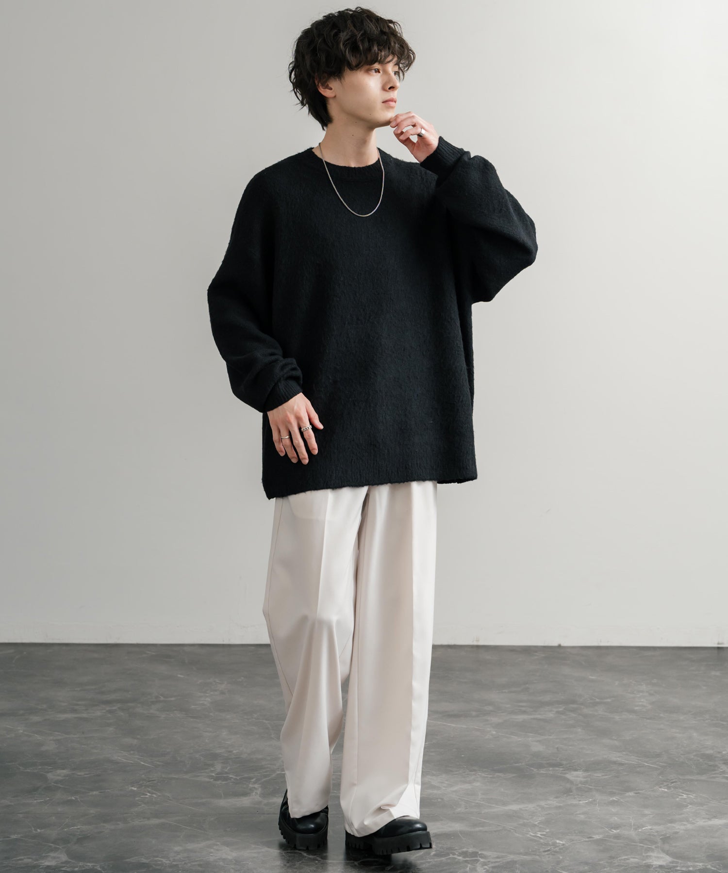ロッキーモンロー Rocky Monroe シャギーニット セーター 無地 メンズ レディース モヘアタッチ オーバーサイズ ルーズ リラックス ゆったり クルーネック シンプル 暖かい 秋冬 14549 （ブルー） ブルー
