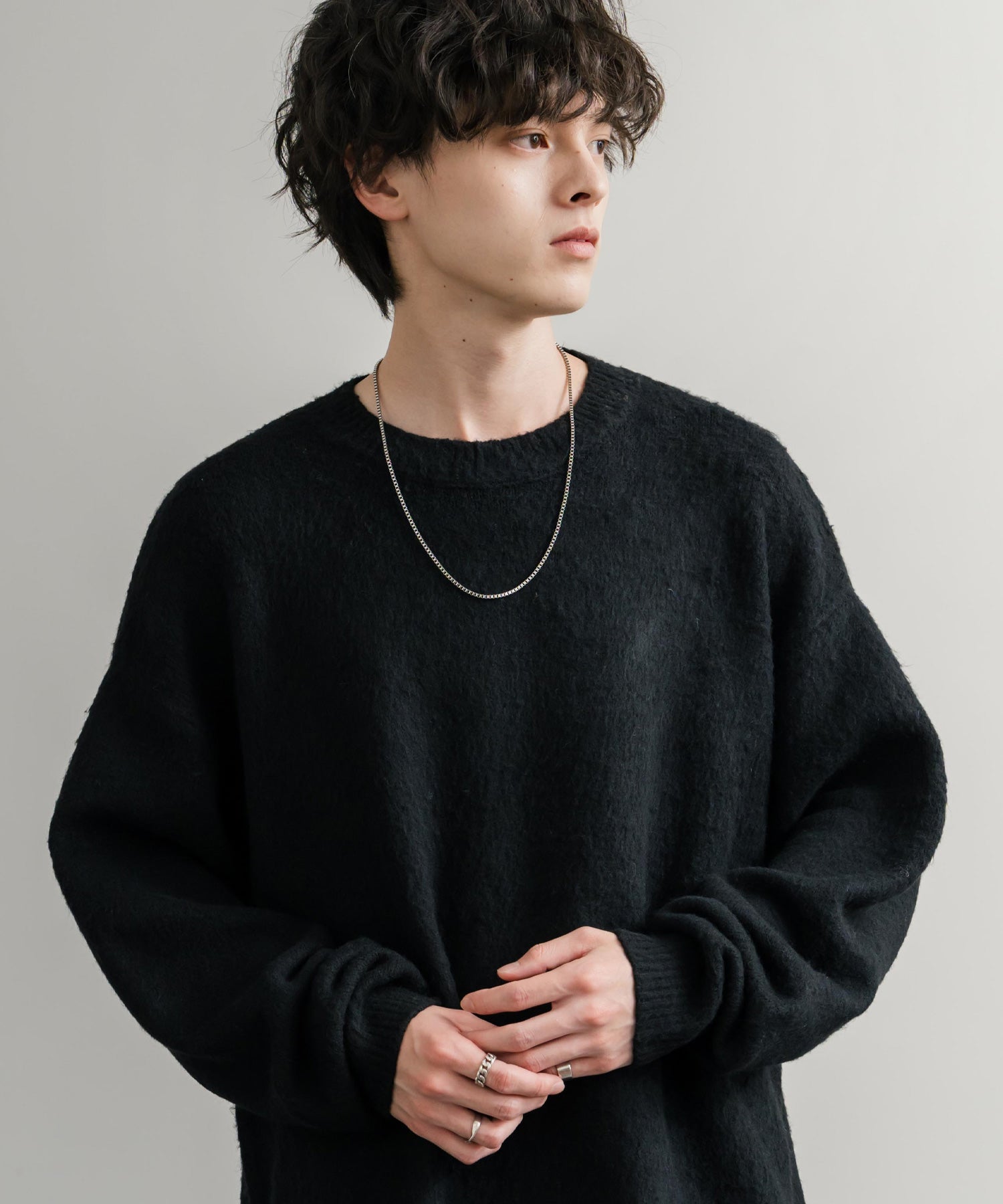 ロッキーモンロー Rocky Monroe シャギーニット セーター 無地 メンズ レディース モヘアタッチ オーバーサイズ ルーズ リラックス ゆったり クルーネック シンプル 暖かい 秋冬 14549 （ブルー） ブルー