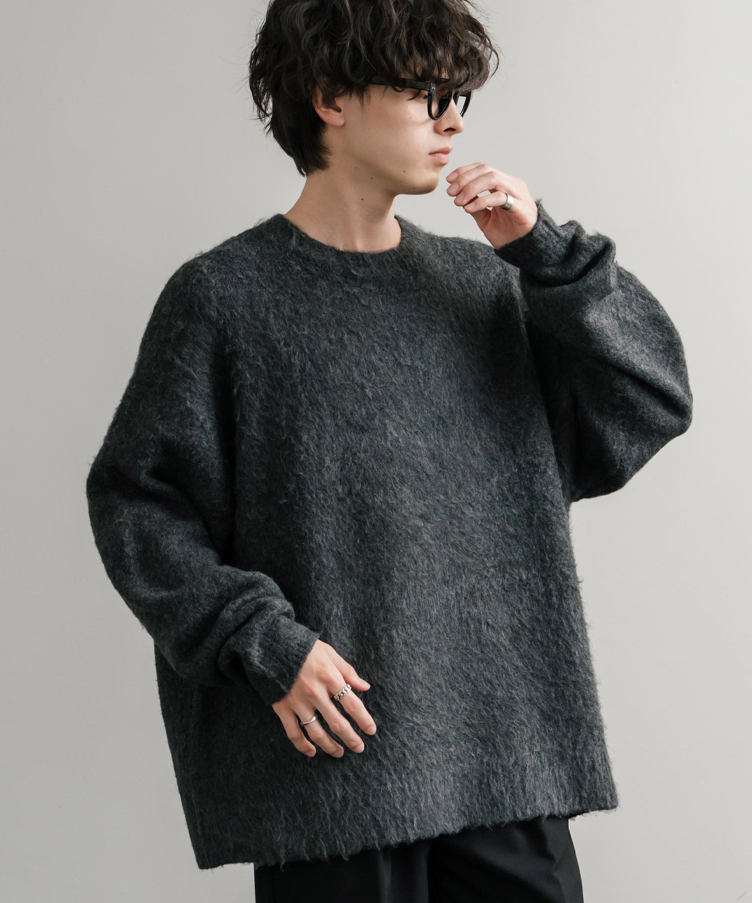 ロッキーモンロー Rocky Monroe シャギーニット セーター 無地 メンズ レディース モヘアタッチ オーバーサイズ ルーズ リラックス ゆったり クルーネック シンプル 暖かい 秋冬 14549 （ブルー） ブルー