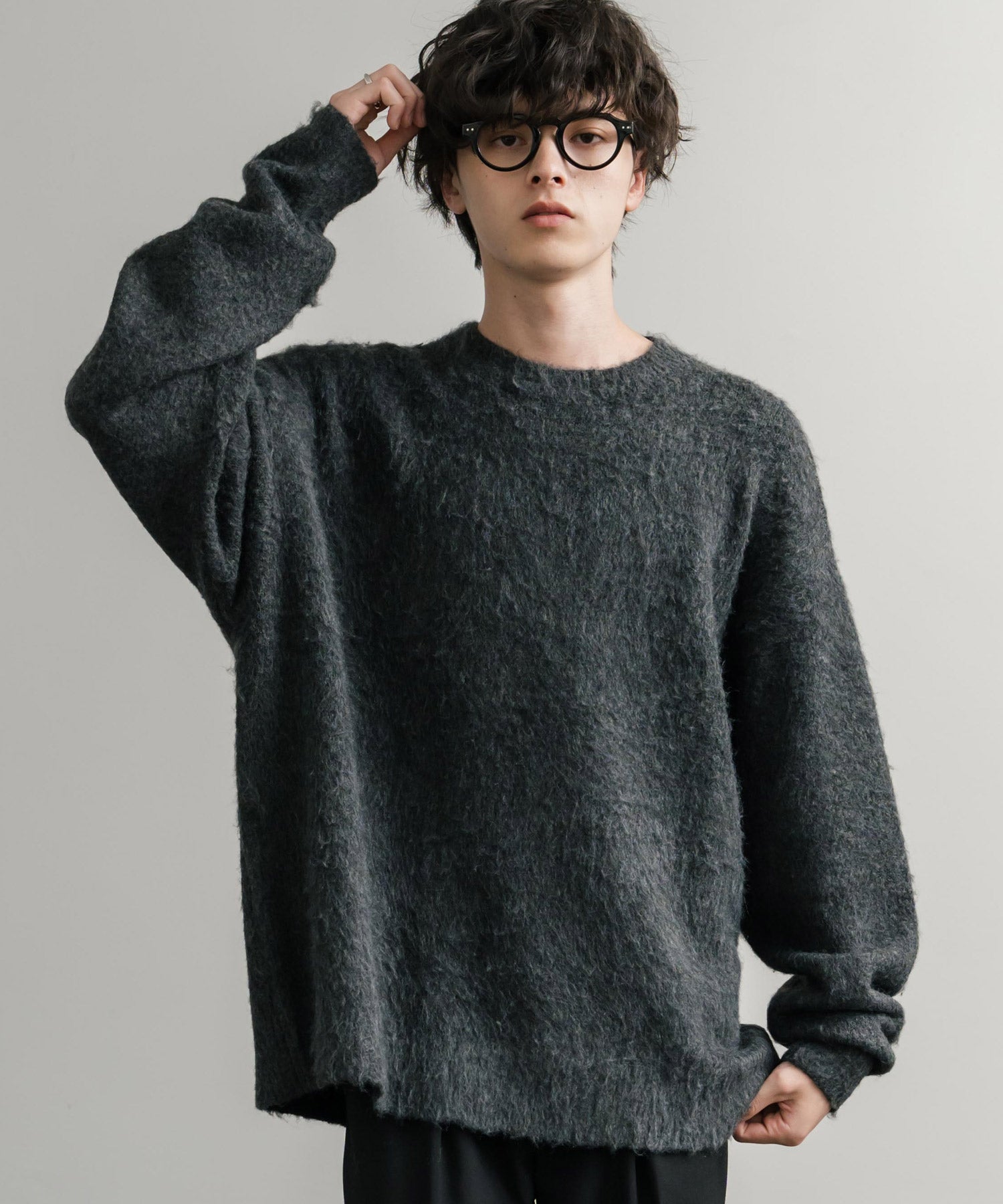 ロッキーモンロー Rocky Monroe シャギーニット セーター 無地 メンズ レディース モヘアタッチ オーバーサイズ ルーズ リラックス ゆったり クルーネック シンプル 暖かい 秋冬 14549 （ブルー） ブルー