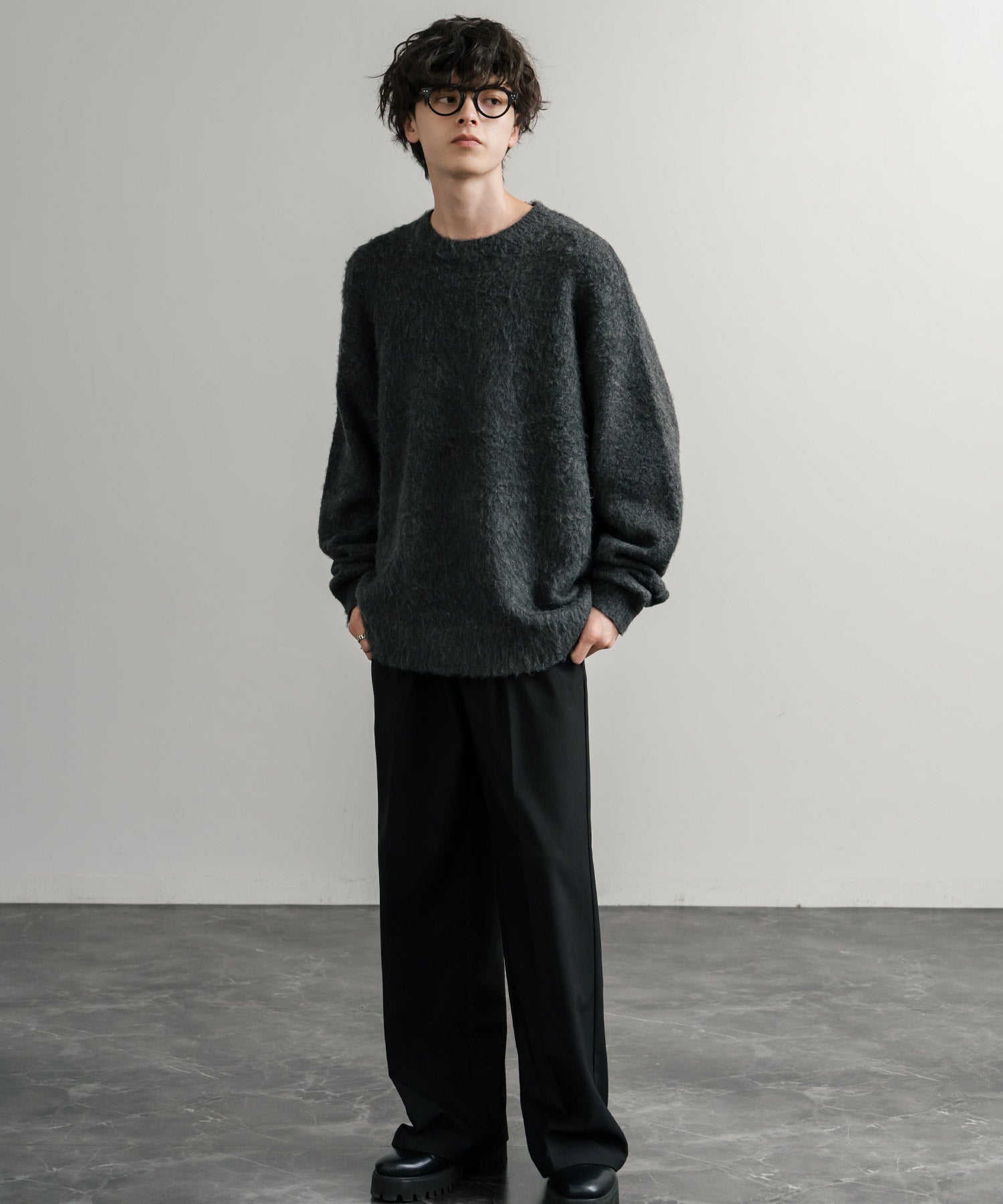 ロッキーモンロー Rocky Monroe シャギーニット セーター 無地 メンズ レディース モヘアタッチ オーバーサイズ ルーズ リラックス ゆったり クルーネック シンプル 暖かい 秋冬 14549 （ブルー） ブルー