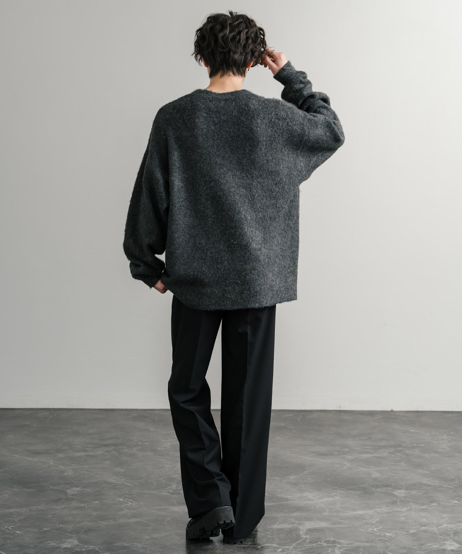 ロッキーモンロー Rocky Monroe シャギーニット セーター 無地 メンズ レディース モヘアタッチ オーバーサイズ ルーズ リラックス ゆったり クルーネック シンプル 暖かい 秋冬 14549 （ブルー） ブルー