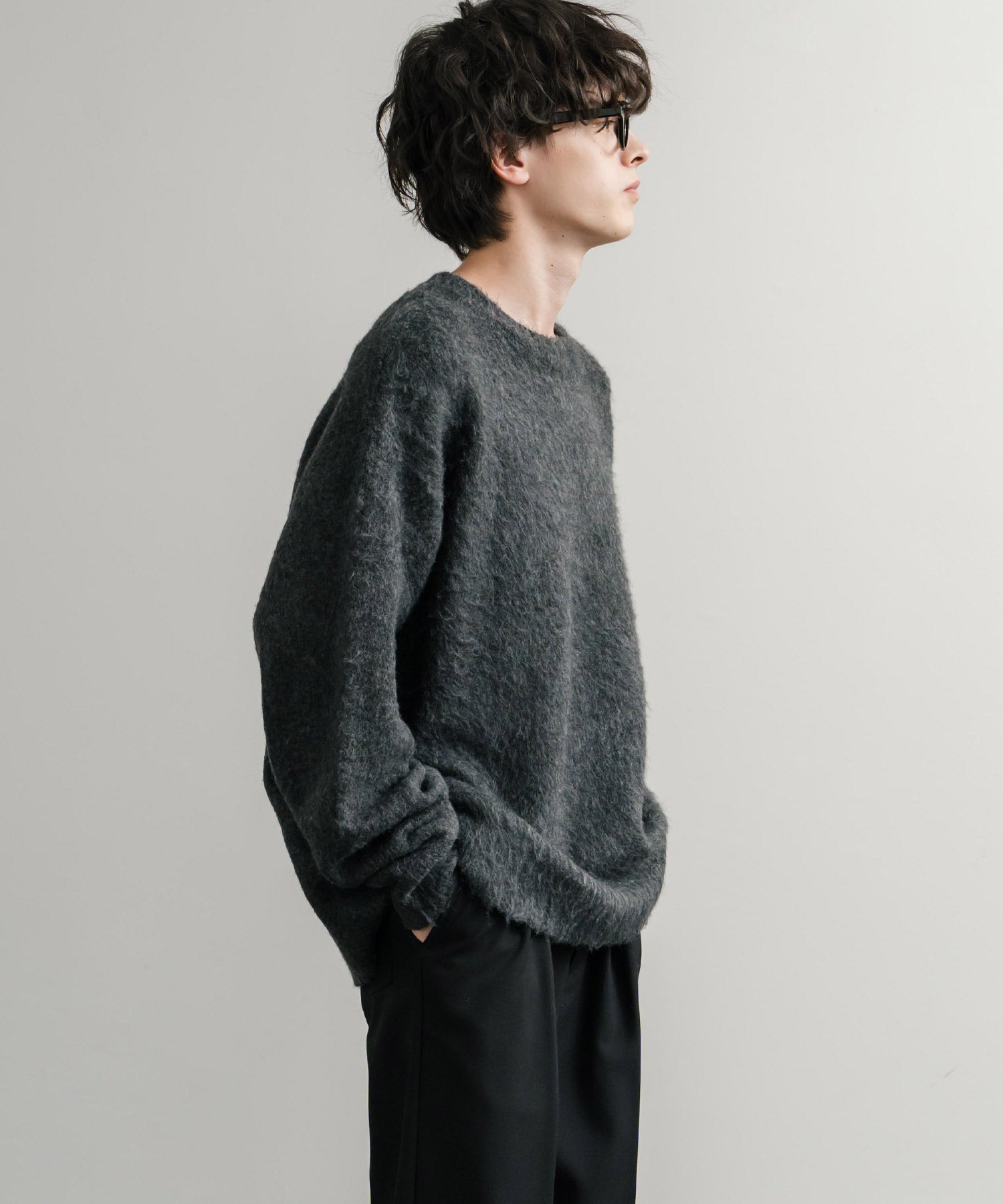 ロッキーモンロー Rocky Monroe シャギーニット セーター 無地 メンズ レディース モヘアタッチ オーバーサイズ ルーズ リラックス ゆったり クルーネック シンプル 暖かい 秋冬 14549 （ブルー） ブルー