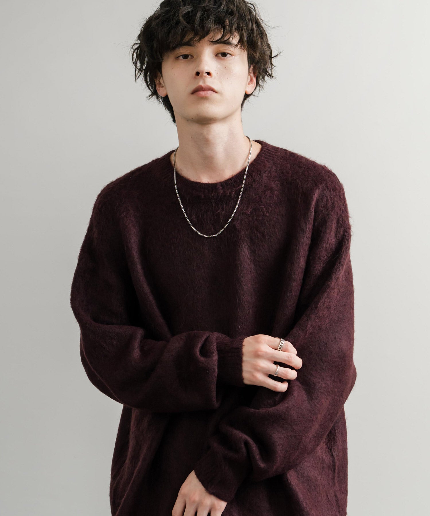 ロッキーモンロー Rocky Monroe シャギーニット セーター 無地 メンズ レディース モヘアタッチ オーバーサイズ ルーズ リラックス ゆったり クルーネック シンプル 暖かい 秋冬 14549 （ブルー） ブルー