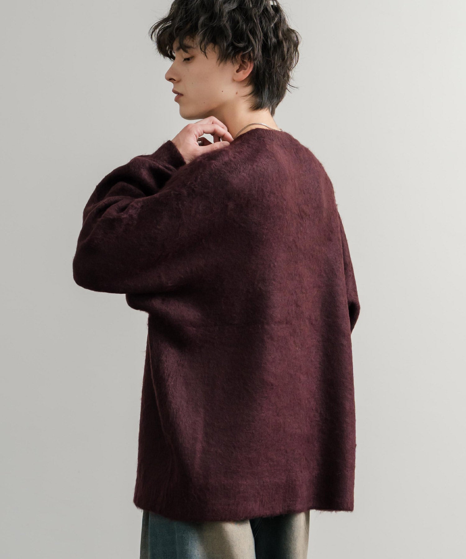 ロッキーモンロー Rocky Monroe シャギーニット セーター 無地 メンズ レディース モヘアタッチ オーバーサイズ ルーズ リラックス ゆったり クルーネック シンプル 暖かい 秋冬 14549 （ブルー） ブルー