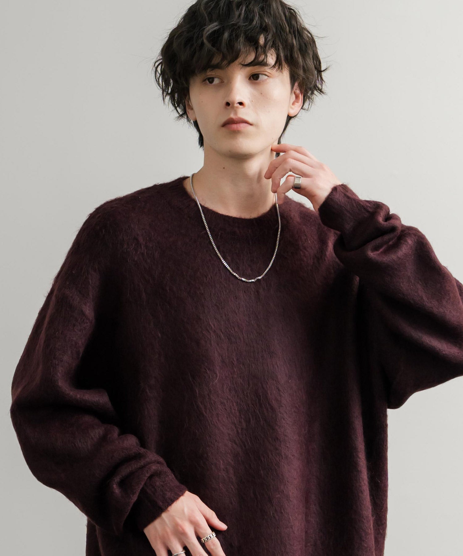 ロッキーモンロー Rocky Monroe シャギーニット セーター 無地 メンズ レディース モヘアタッチ オーバーサイズ ルーズ リラックス ゆったり クルーネック シンプル 暖かい 秋冬 14549 （ブルー） ブルー