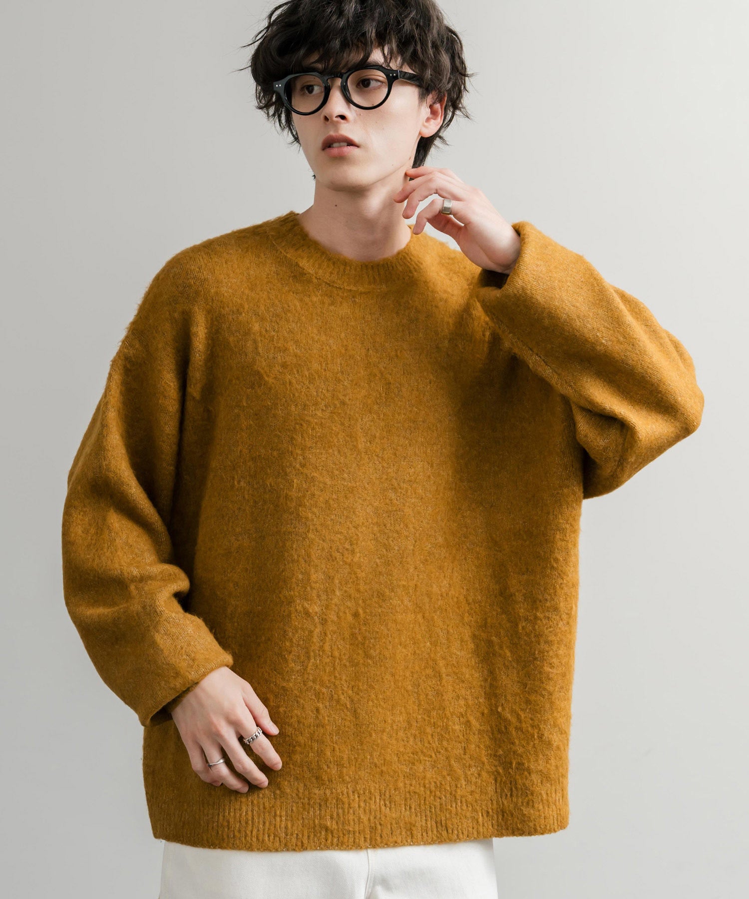 ロッキーモンロー Rocky Monroe シャギーニット セーター 無地 メンズ レディース モヘアタッチ オーバーサイズ ルーズ リラックス ゆったり クルーネック シンプル 暖かい 秋冬 14549 （ブルー） ブルー