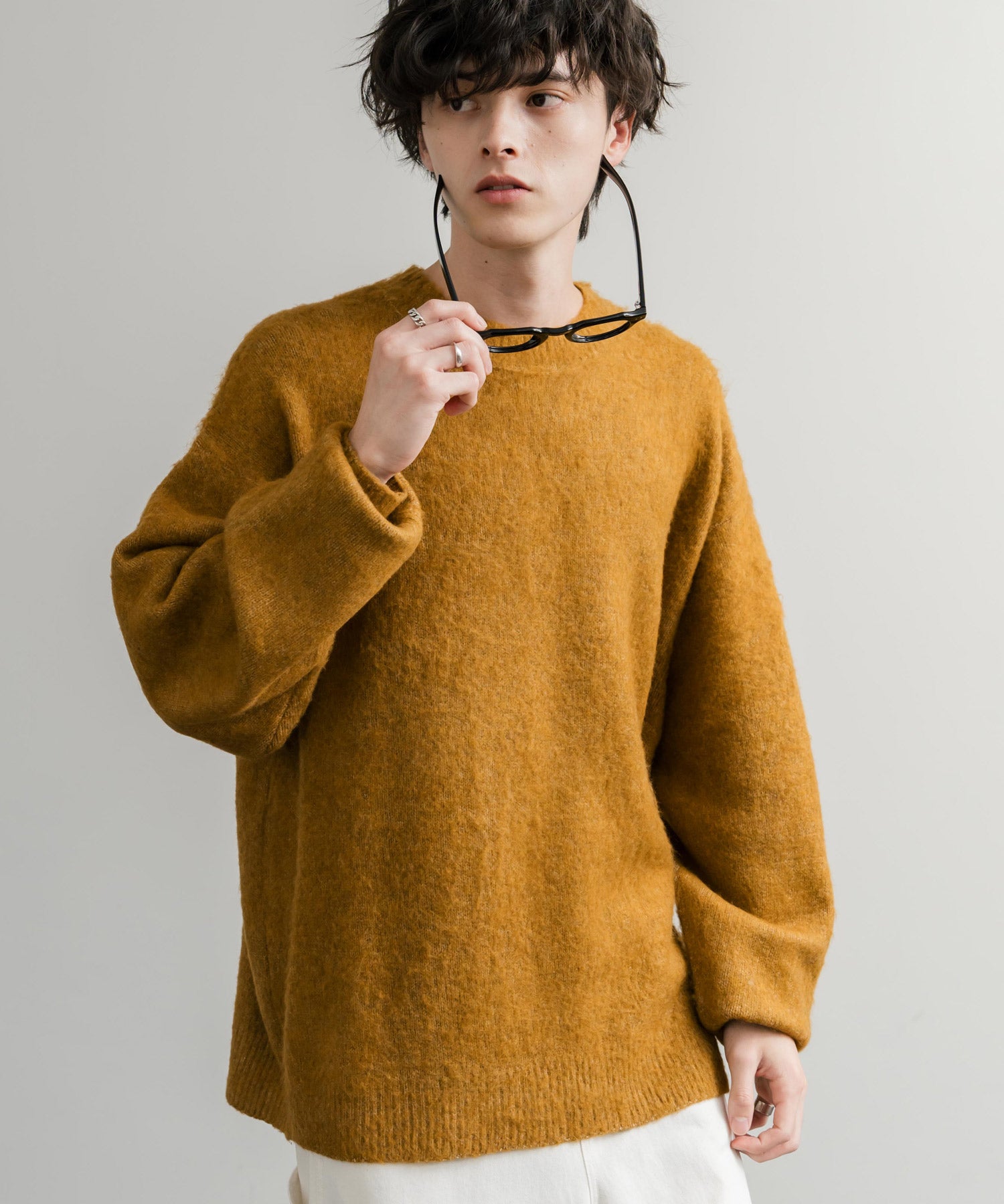 ロッキーモンロー Rocky Monroe シャギーニット セーター 無地 メンズ レディース モヘアタッチ オーバーサイズ ルーズ リラックス ゆったり クルーネック シンプル 暖かい 秋冬 14549 （ブルー） ブルー