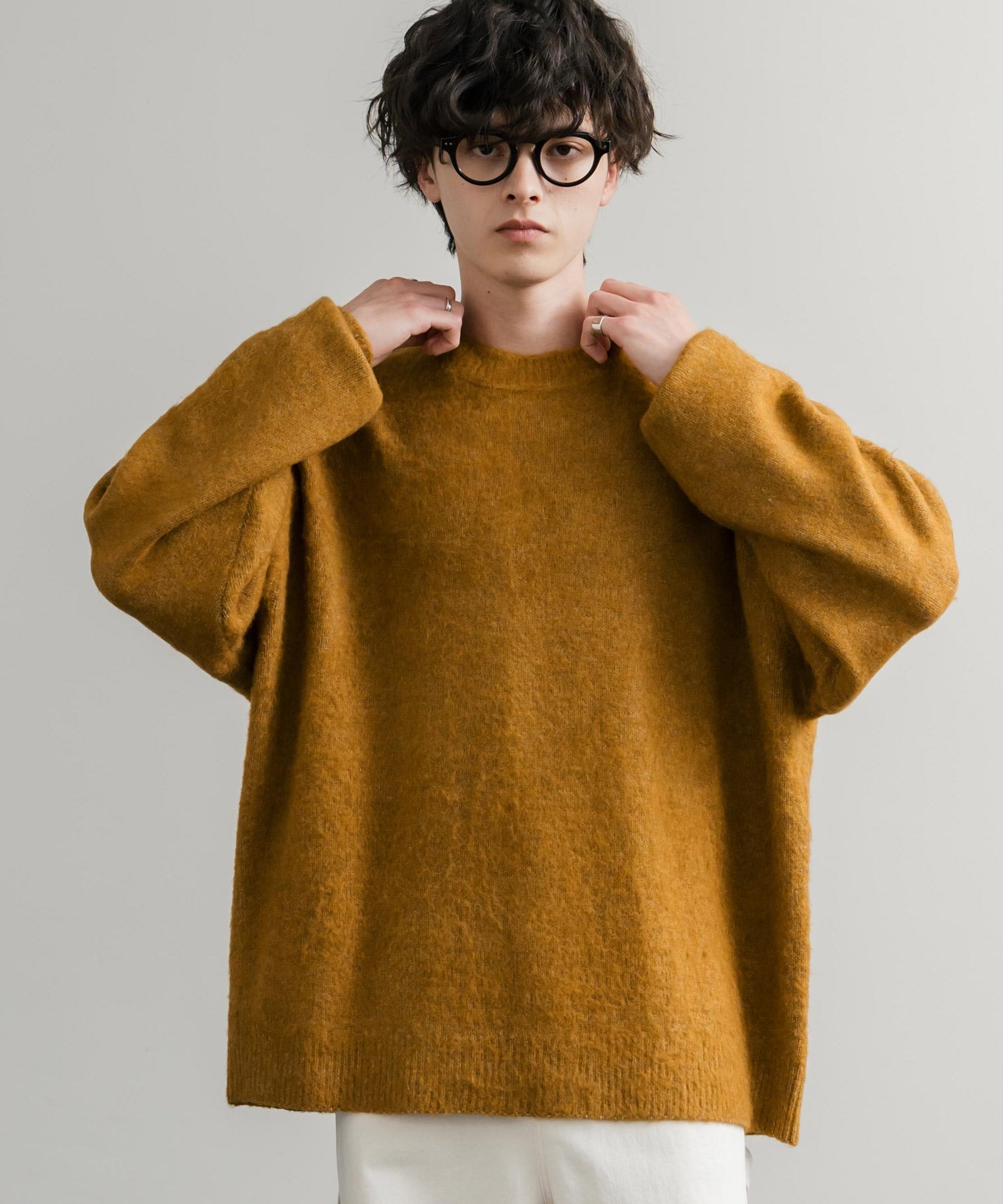 ロッキーモンロー Rocky Monroe シャギーニット セーター 無地 メンズ レディース モヘアタッチ オーバーサイズ ルーズ リラックス ゆったり クルーネック シンプル 暖かい 秋冬 14549 （ブルー） ブルー