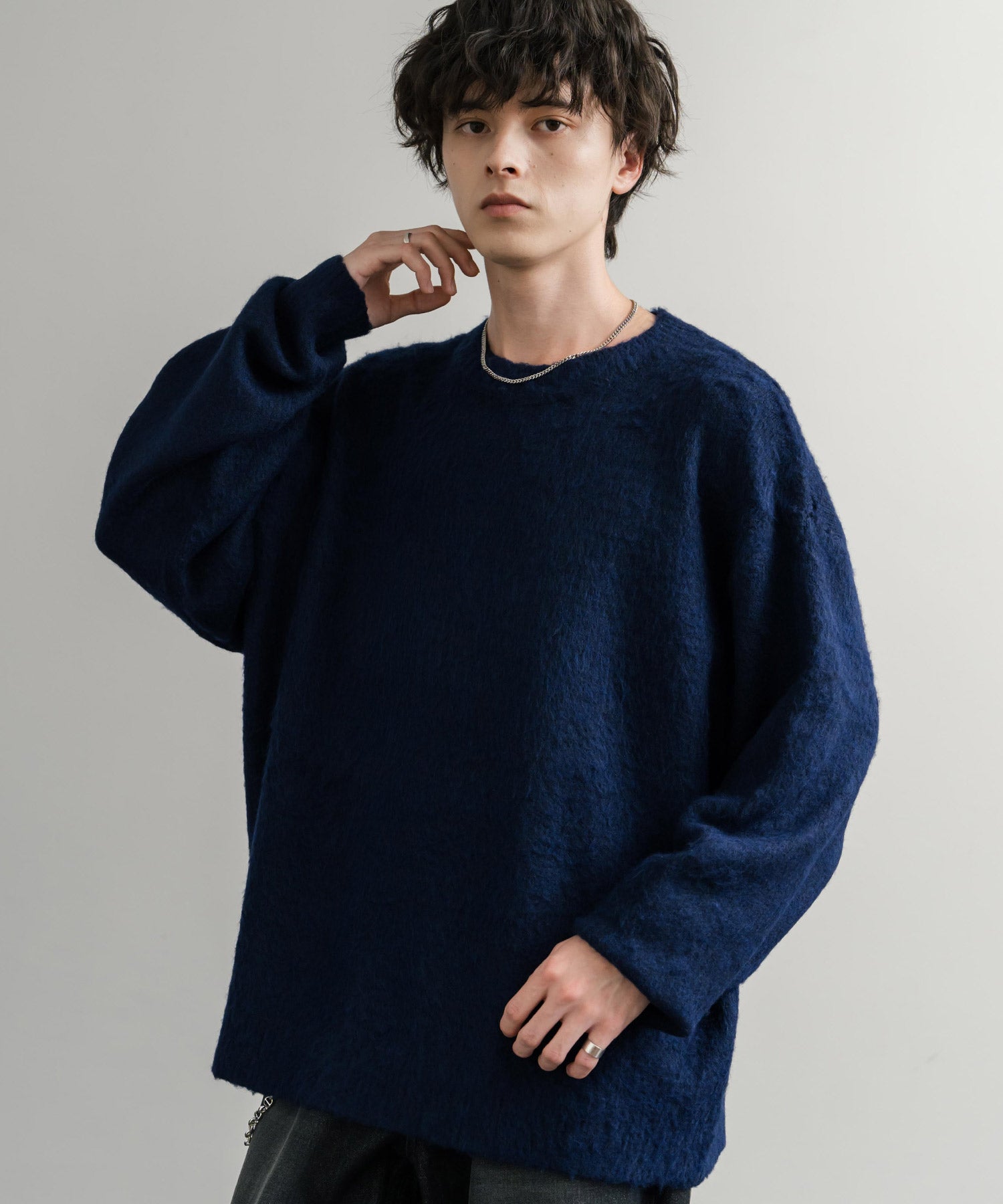 ロッキーモンロー Rocky Monroe シャギーニット セーター 無地 メンズ レディース モヘアタッチ オーバーサイズ ルーズ リラックス ゆったり クルーネック シンプル 暖かい 秋冬 14549 （ブルー） ブルー
