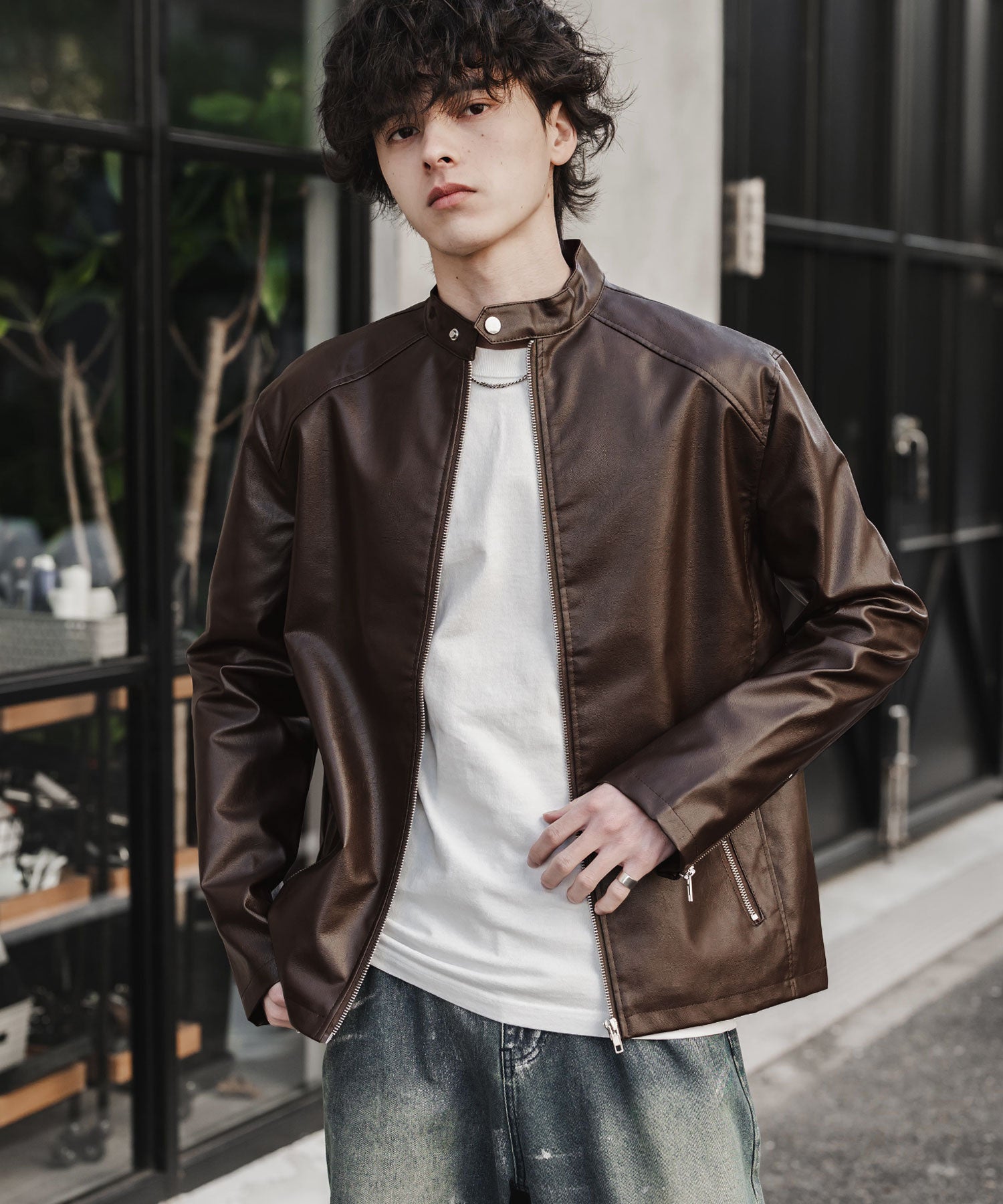 Rocky Monroe Leather Jacket Single Riders Men Women Outer Blouson Jump