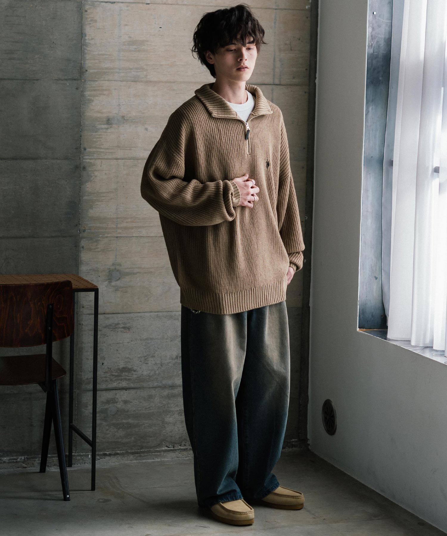 ロッキーモンロー Rocky Monroe U.S. POLO ASSN. ニット セーター 無地 メンズ レディース 長袖 畦編み オーバーサイズ ワンポイント ロゴ刺繍 ハーフジップ 別注 14769 （チャコール） チャコール