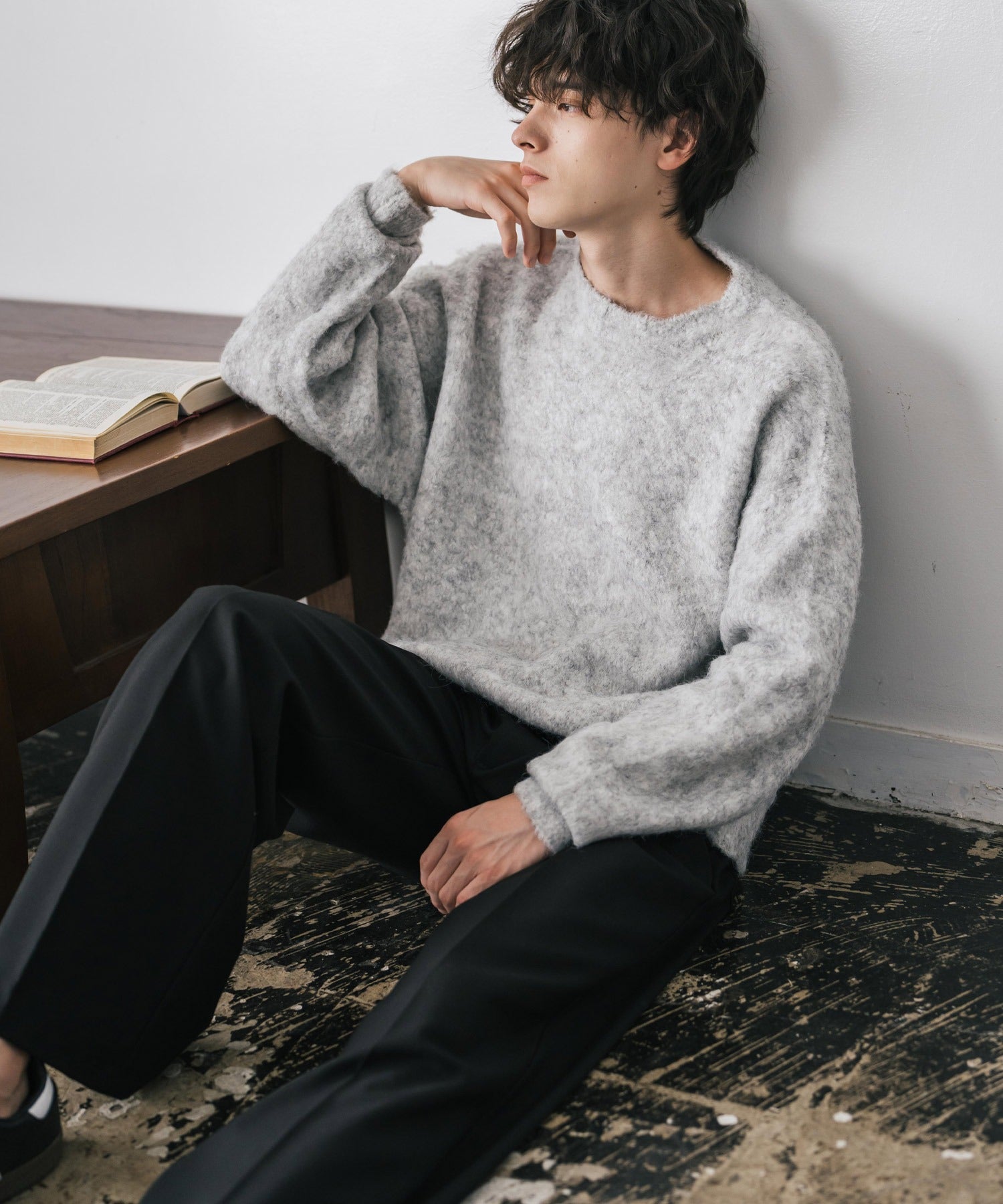 ロッキーモンロー Rocky Monroe シャギーニット セーター ウール混 無地 メンズ レディース モヘアタッチ オーバーサイズ ローゲージ シンプル キレイめ カジュアルあったか 14548 （ブラック） ブラック