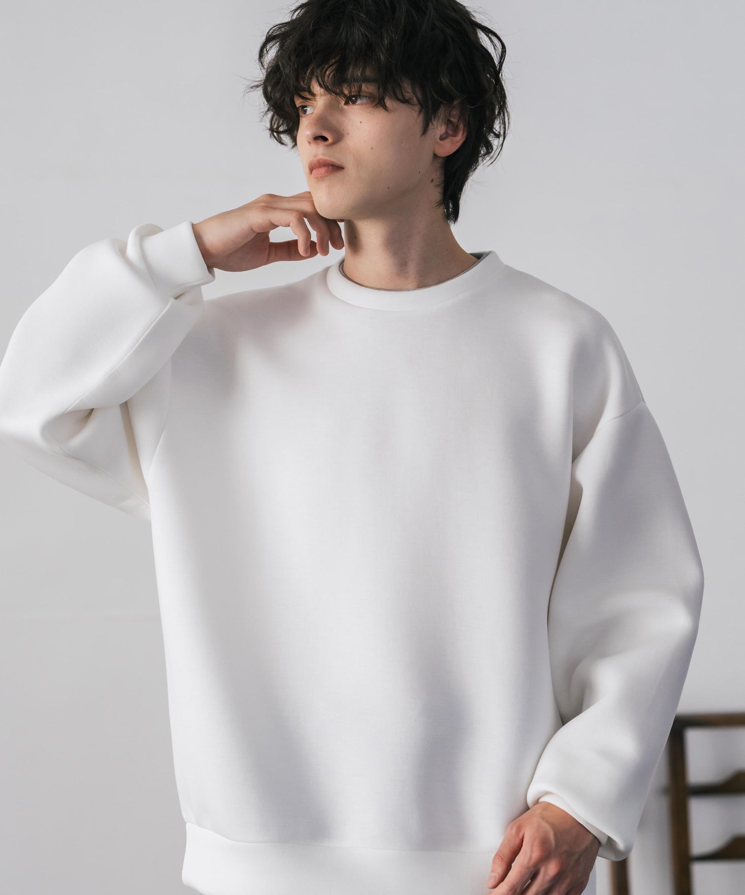 ロッキーモンロー Rocky Monroe ダンボールニット トレーナー プルオーバー 無地 メンズ レディース フェイクレイヤード クルーネック ペールトーン オーバーサイズ ルーズ 14657 （ホワイト） ホワイト