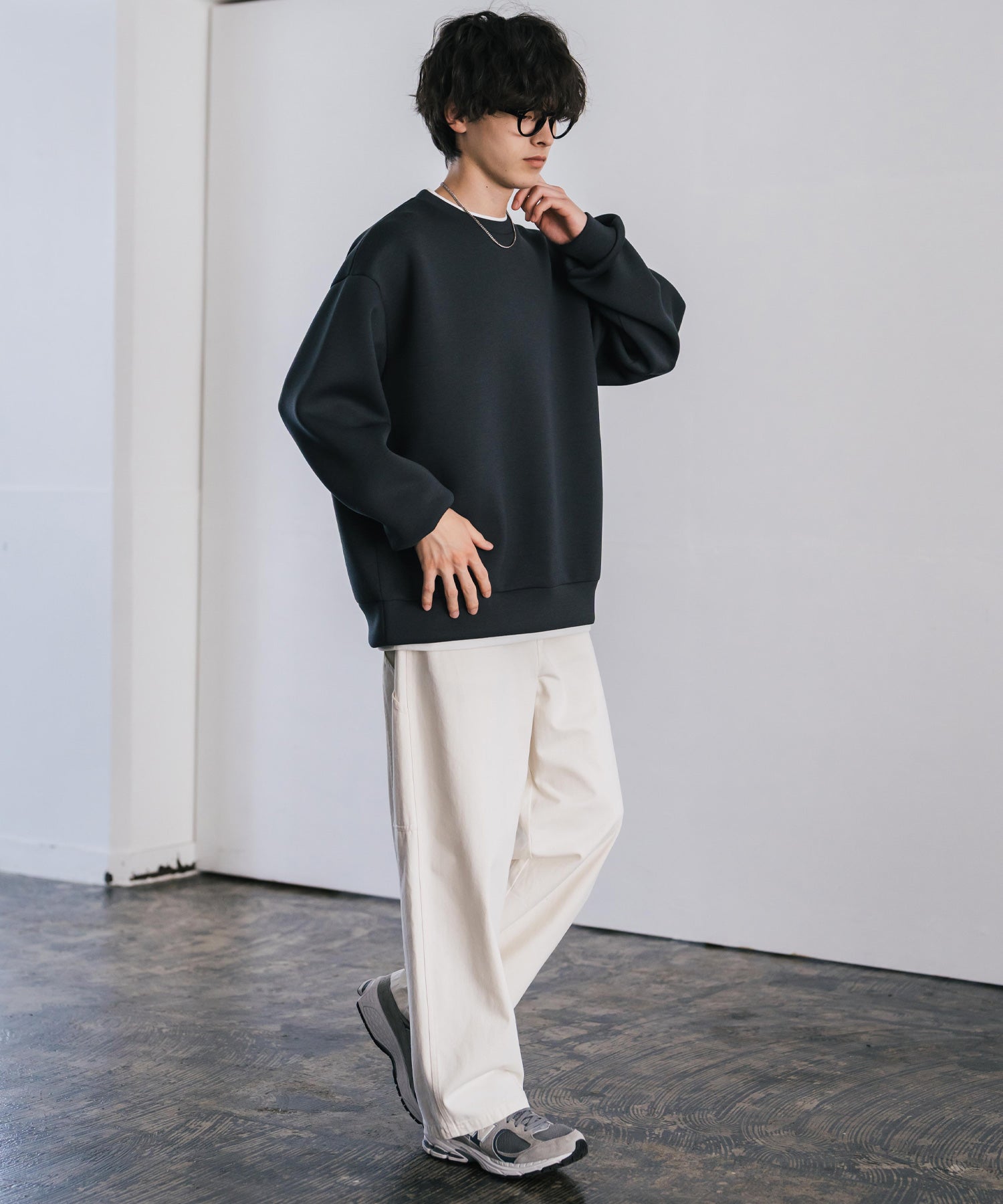 ロッキーモンロー Rocky Monroe ダンボールニット トレーナー プルオーバー 無地 メンズ レディース フェイクレイヤード クルーネック ペールトーン オーバーサイズ ルーズ 14657 （ホワイト） ホワイト