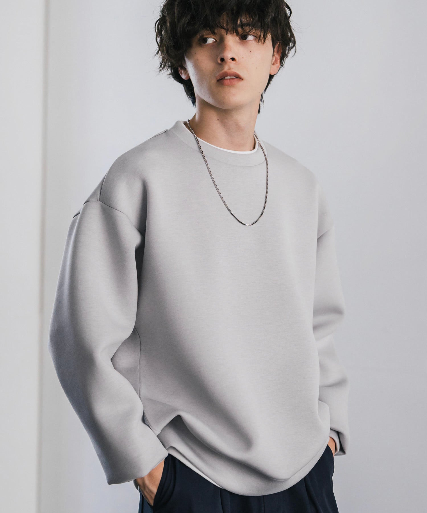 ロッキーモンロー Rocky Monroe ダンボールニット トレーナー プルオーバー 無地 メンズ レディース フェイクレイヤード クルーネック ペールトーン オーバーサイズ ルーズ 14657 （ホワイト） ホワイト