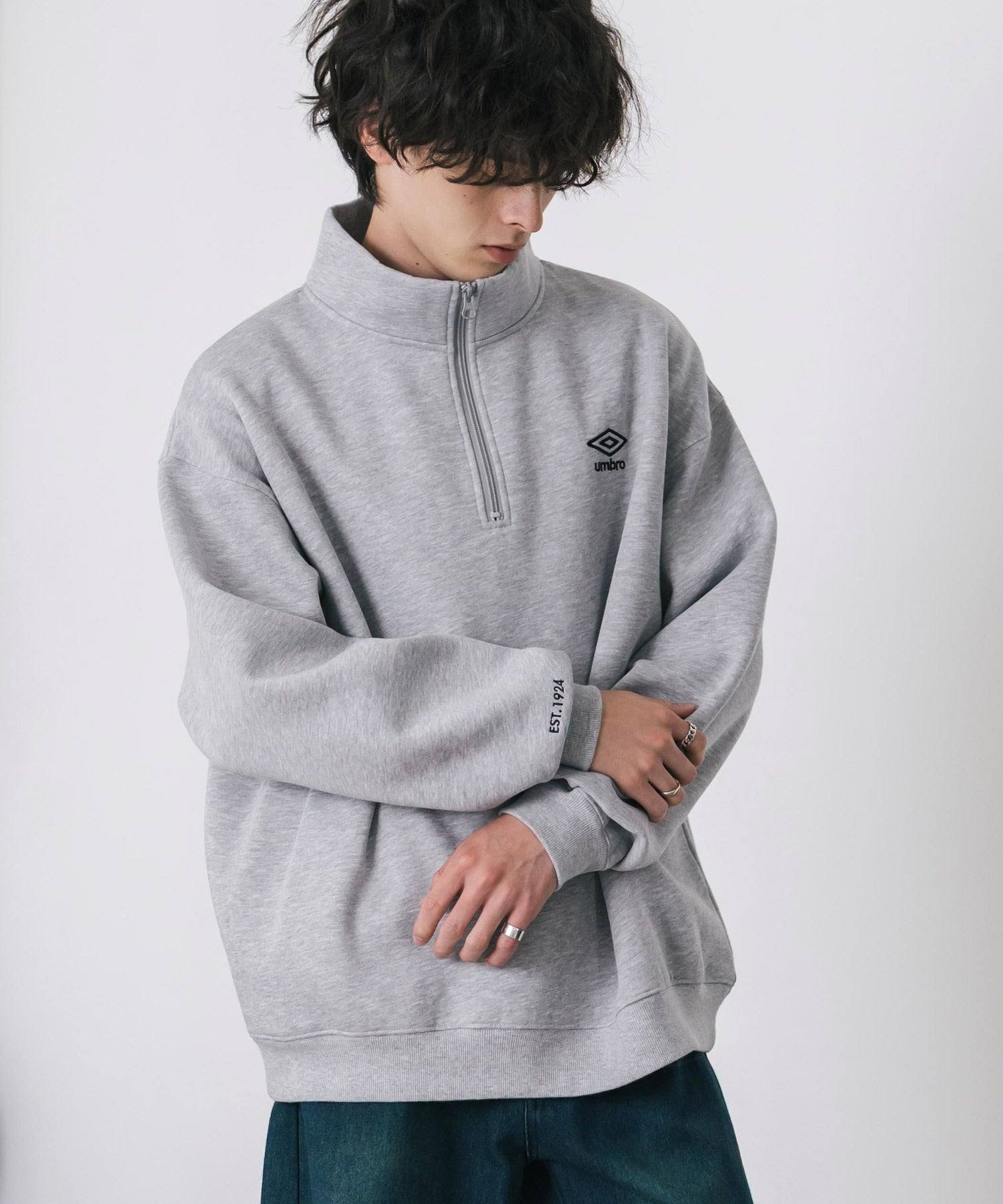 ロッキーモンロー Rocky Monroe UMBRO アンブロ スウェット 裏起毛 長袖 メンズ レディース トレーナー ハーフジップ プルオーバー オーバーサイズ ロゴ刺繍 別注コラボ 14942 （杢グレー） 杢グレー