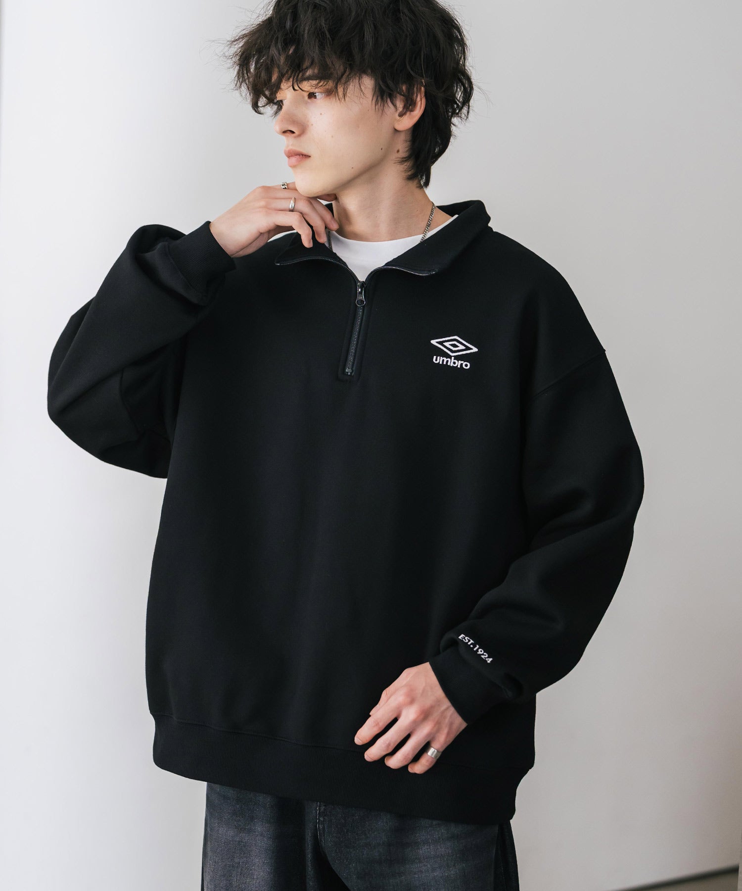 ロッキーモンロー Rocky Monroe UMBRO アンブロ スウェット 裏起毛 長袖 メンズ レディース トレーナー ハーフジップ プルオーバー オーバーサイズ ロゴ刺繍 別注コラボ 14942 （杢グレー） 杢グレー