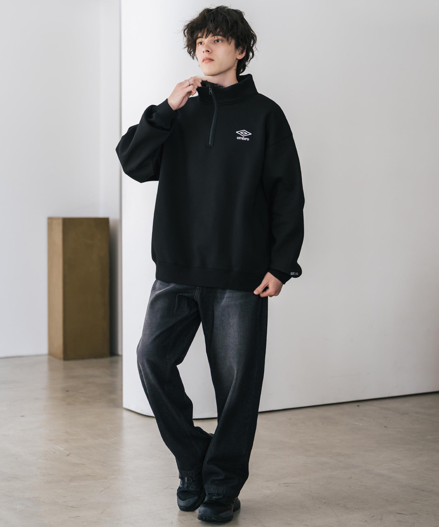 ロッキーモンロー Rocky Monroe UMBRO アンブロ スウェット 裏起毛 長袖 メンズ レディース トレーナー ハーフジップ プルオーバー オーバーサイズ ロゴ刺繍 別注コラボ 14942 （杢グレー） 杢グレー