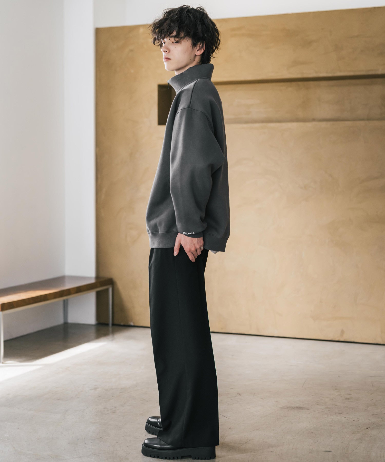 ロッキーモンロー Rocky Monroe UMBRO アンブロ スウェット 裏起毛 長袖 メンズ レディース トレーナー ハーフジップ プルオーバー オーバーサイズ ロゴ刺繍 別注コラボ 14942 （杢グレー） 杢グレー