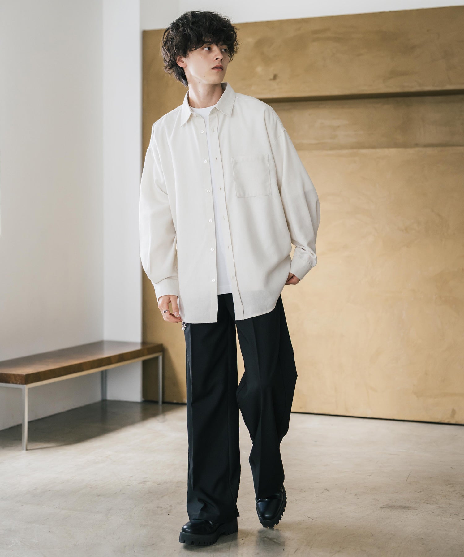 ロッキーモンロー Rocky Monroe チェックシャツ ネルシャツ 長袖 メンズ レディース レギュラーカラー 無地 オンブレ オーバーサイズ  ヴィンテージ アメカジ レトロ 新色追加 14534 （アイボリー） アイボリー