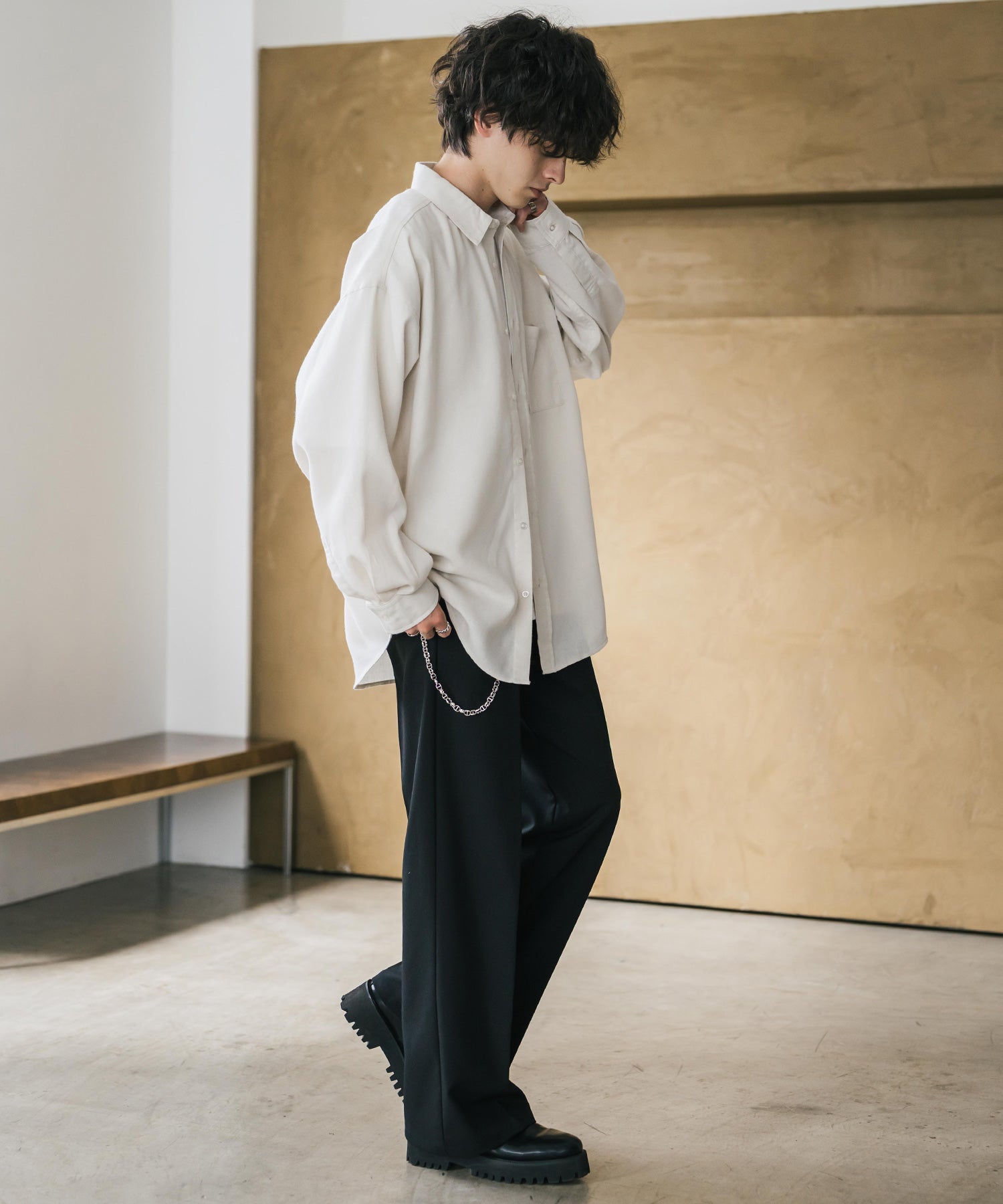 ロッキーモンロー Rocky Monroe チェックシャツ ネルシャツ 長袖 メンズ レディース レギュラーカラー 無地 オンブレ オーバーサイズ  ヴィンテージ アメカジ レトロ 新色追加 14534 （アイボリー） アイボリー