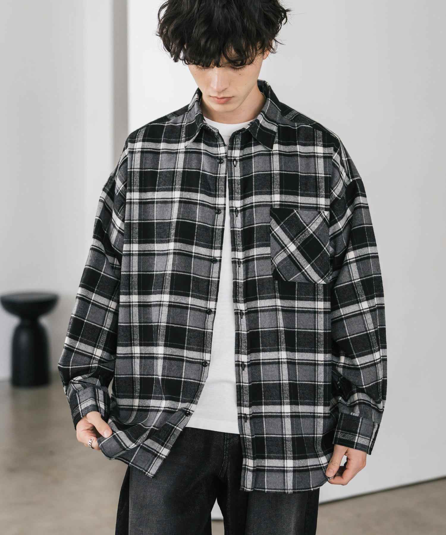 ロッキーモンロー Rocky Monroe チェックシャツ ネルシャツ 長袖 メンズ レディース レギュラーカラー 無地 オンブレ オーバーサイズ  ヴィンテージ アメカジ レトロ 新色追加 14534 （アイボリー） アイボリー