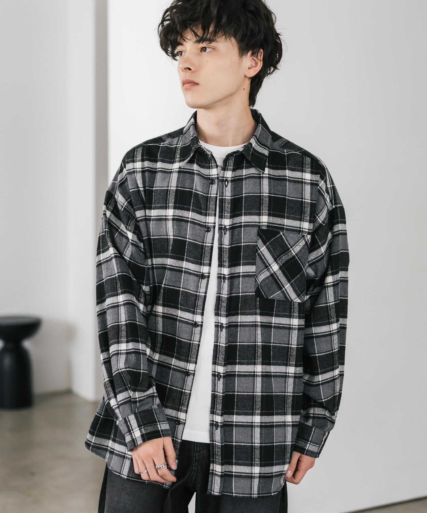 ロッキーモンロー Rocky Monroe チェックシャツ ネルシャツ 長袖 メンズ レディース レギュラーカラー 無地 オンブレ オーバーサイズ  ヴィンテージ アメカジ レトロ 新色追加 14534 （アイボリー） アイボリー