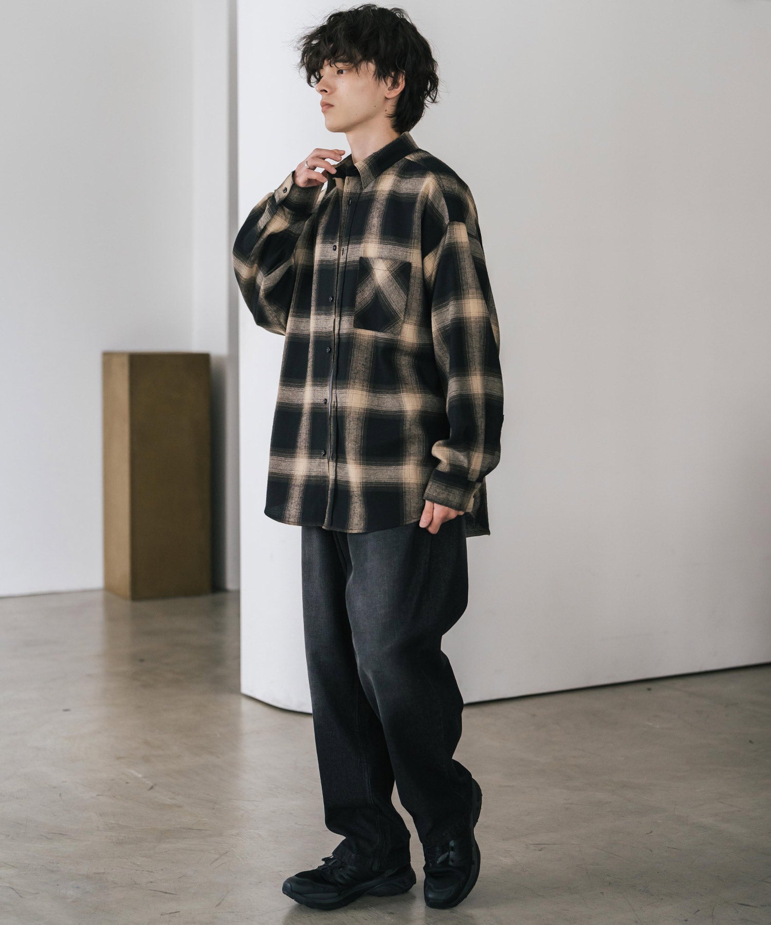 ロッキーモンロー Rocky Monroe チェックシャツ ネルシャツ 長袖 メンズ レディース レギュラーカラー 無地 オンブレ オーバーサイズ  ヴィンテージ アメカジ レトロ 新色追加 14534 （アイボリー） アイボリー