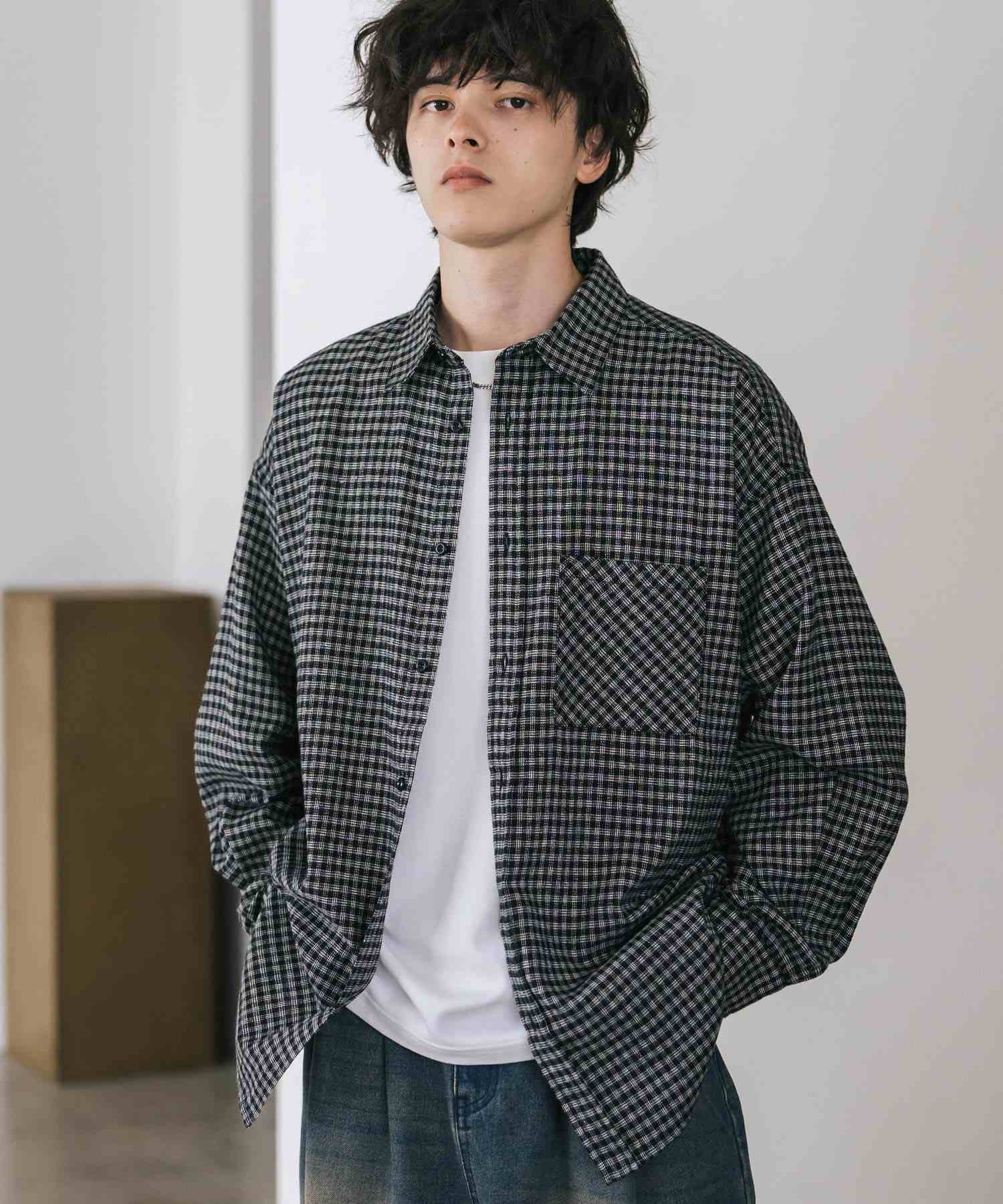 ロッキーモンロー Rocky Monroe チェックシャツ ネルシャツ 長袖 メンズ レディース レギュラーカラー 無地 オンブレ オーバーサイズ  ヴィンテージ アメカジ レトロ 新色追加 14534 （アイボリー） アイボリー