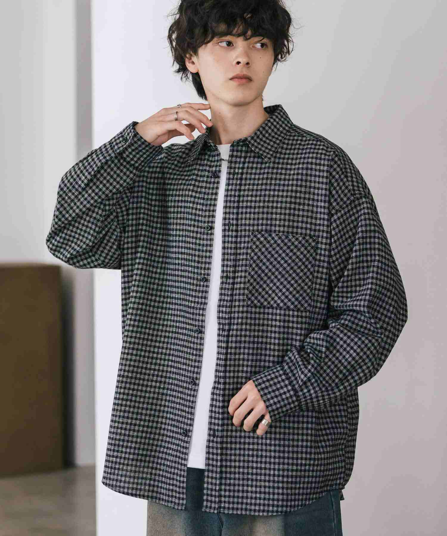 ロッキーモンロー Rocky Monroe チェックシャツ ネルシャツ 長袖 メンズ レディース レギュラーカラー 無地 オンブレ オーバーサイズ  ヴィンテージ アメカジ レトロ 新色追加 14534 （ブラックチェックD） ブラックチェックD